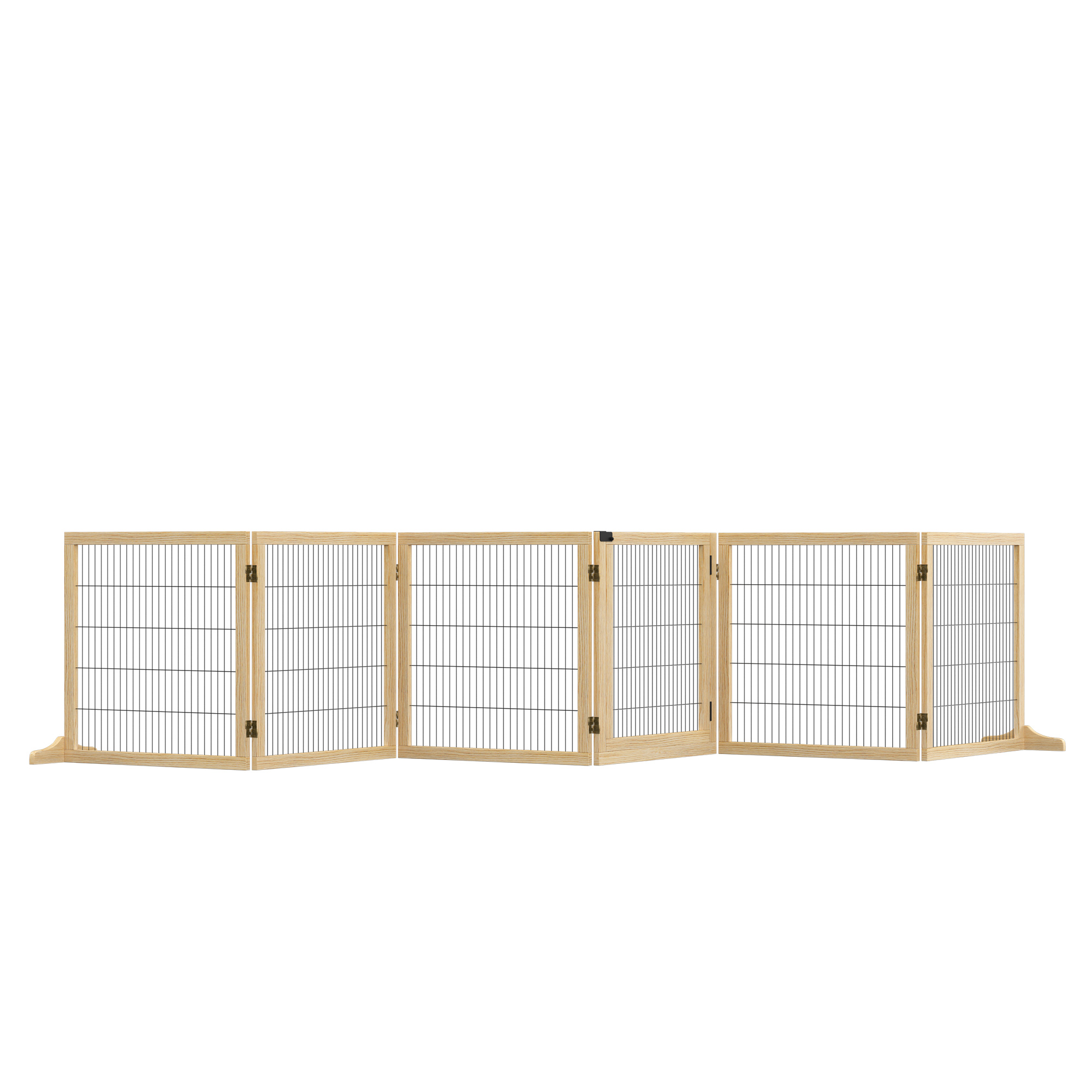 Wooden Pet Gate, Freestanding Dog Safety Barrier with 2 Support Feet, Natual - Life Essentials