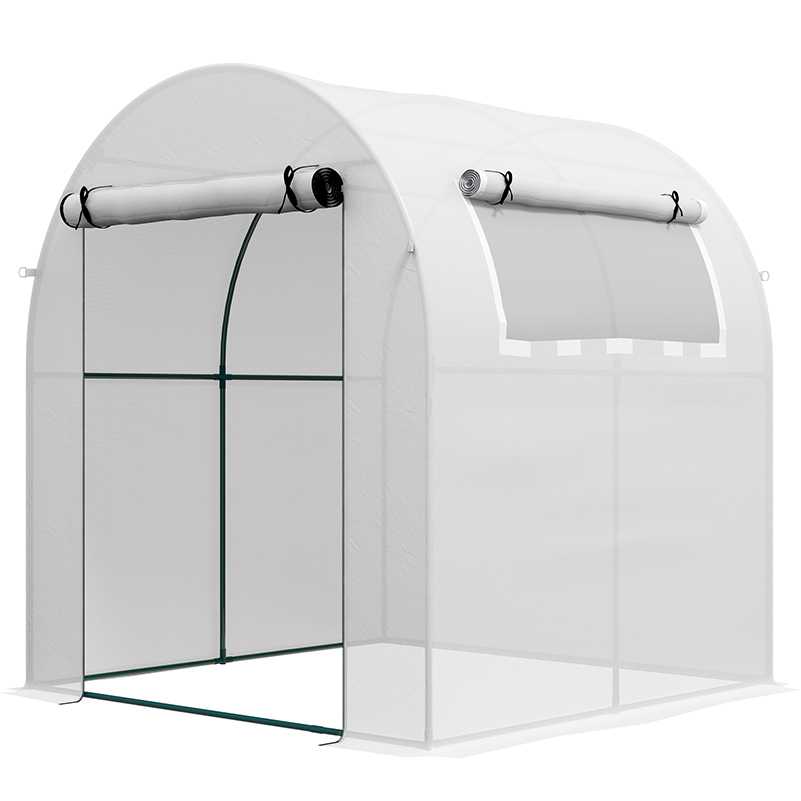 Walk in Polytunnel Greenhouse, Green House for Garden with Roll-up Window and Door, 1.8 x 1.8 x 2 m, White - Life Essentials