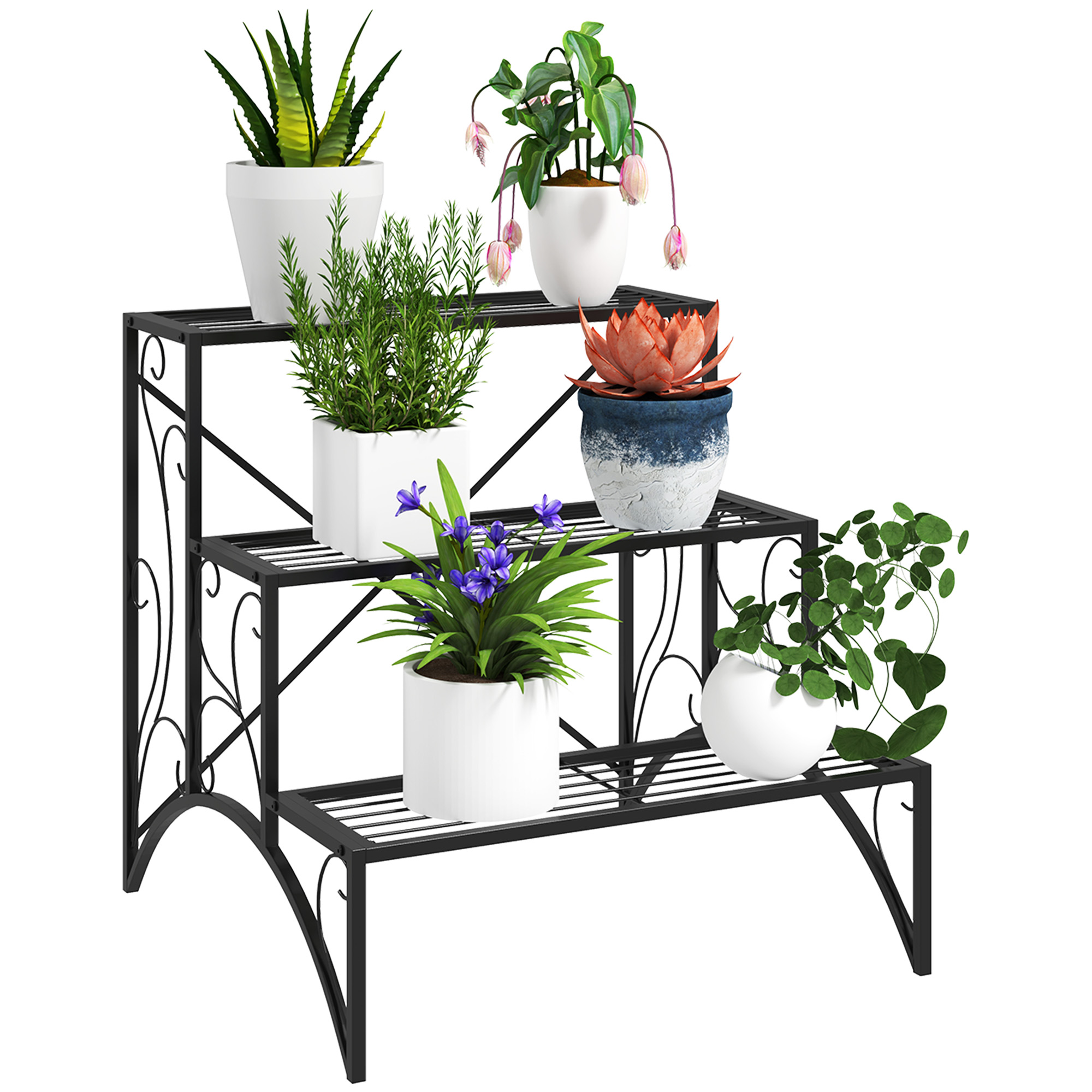 ORBEL Metal 3 Tier Garden Plant Stand - Black - Life Essentials