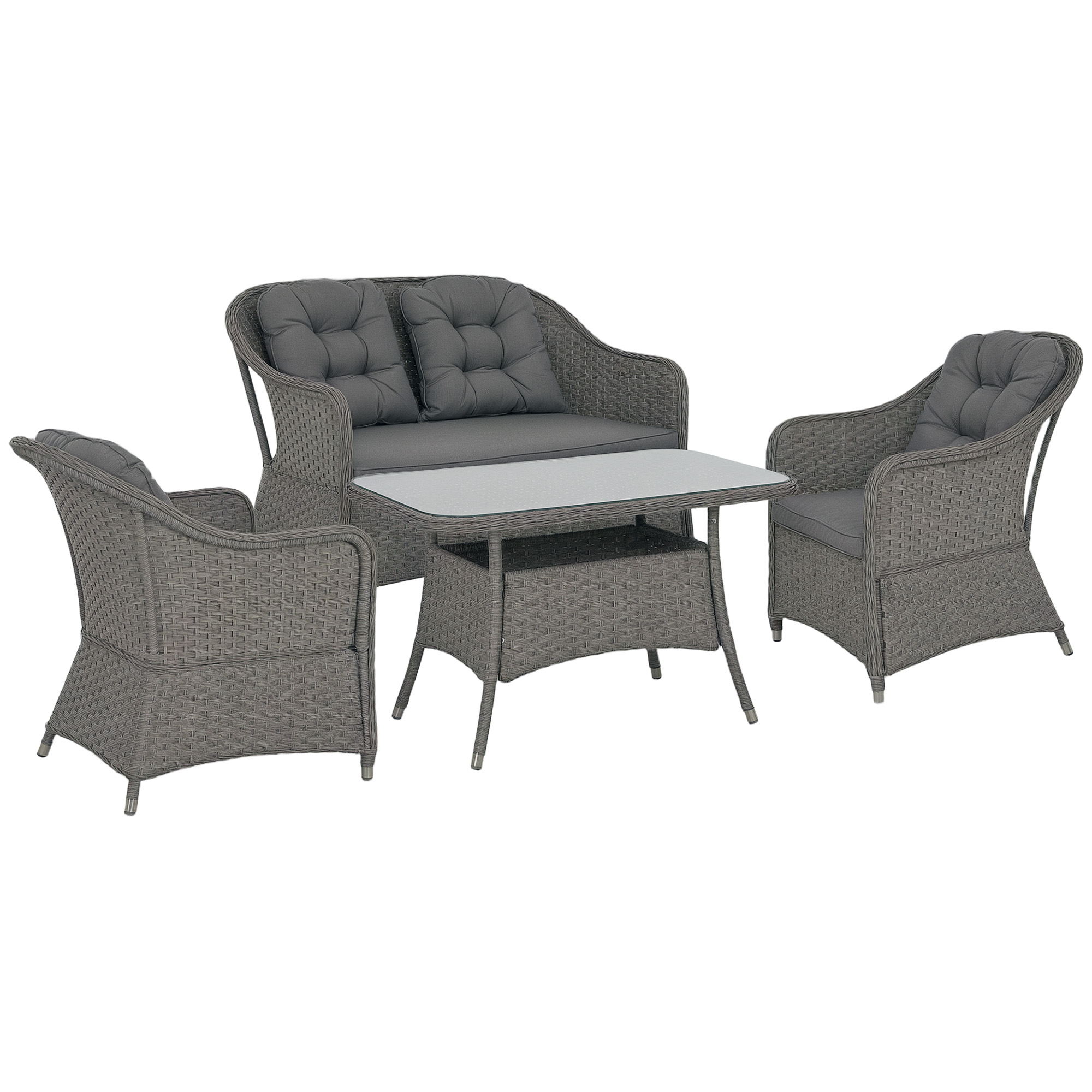 SUNVISTA Four-Piece Rattan Set, with Glass-Top Table - Light Grey - Life Essentials