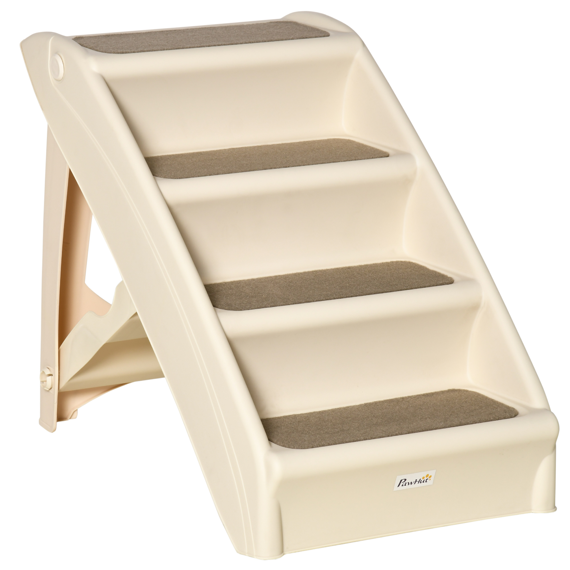 Foldable Pet Stairs, 4-Step for Cats Small Dogs with Non-slip Mats, 62 x 38 x 49.5 cm, Beige - Life Essentials
