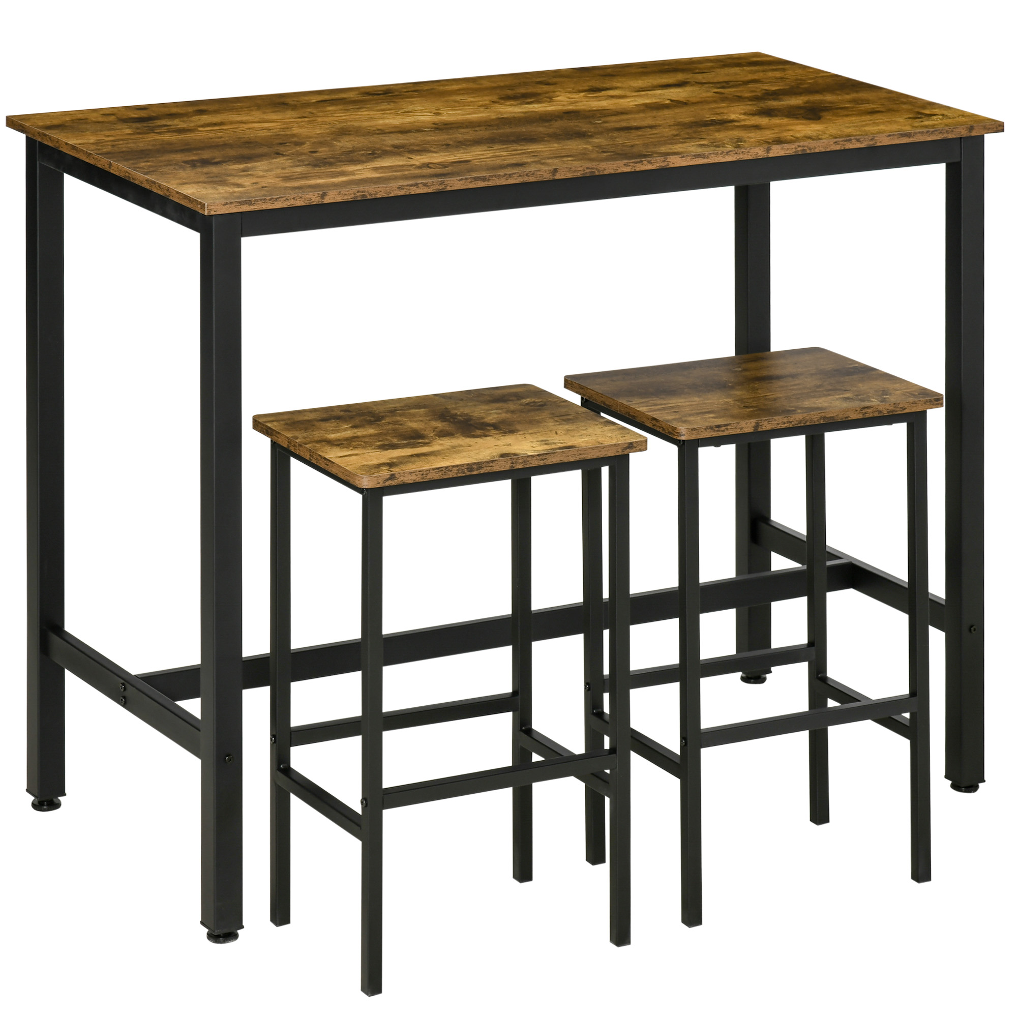 Industrial Bar Table Set, Breakfast Table with 2 Stools, 3-Piece Counter Height Dining Table & Chairs for Kitchen, Living Room, Rustic Brown - Life 