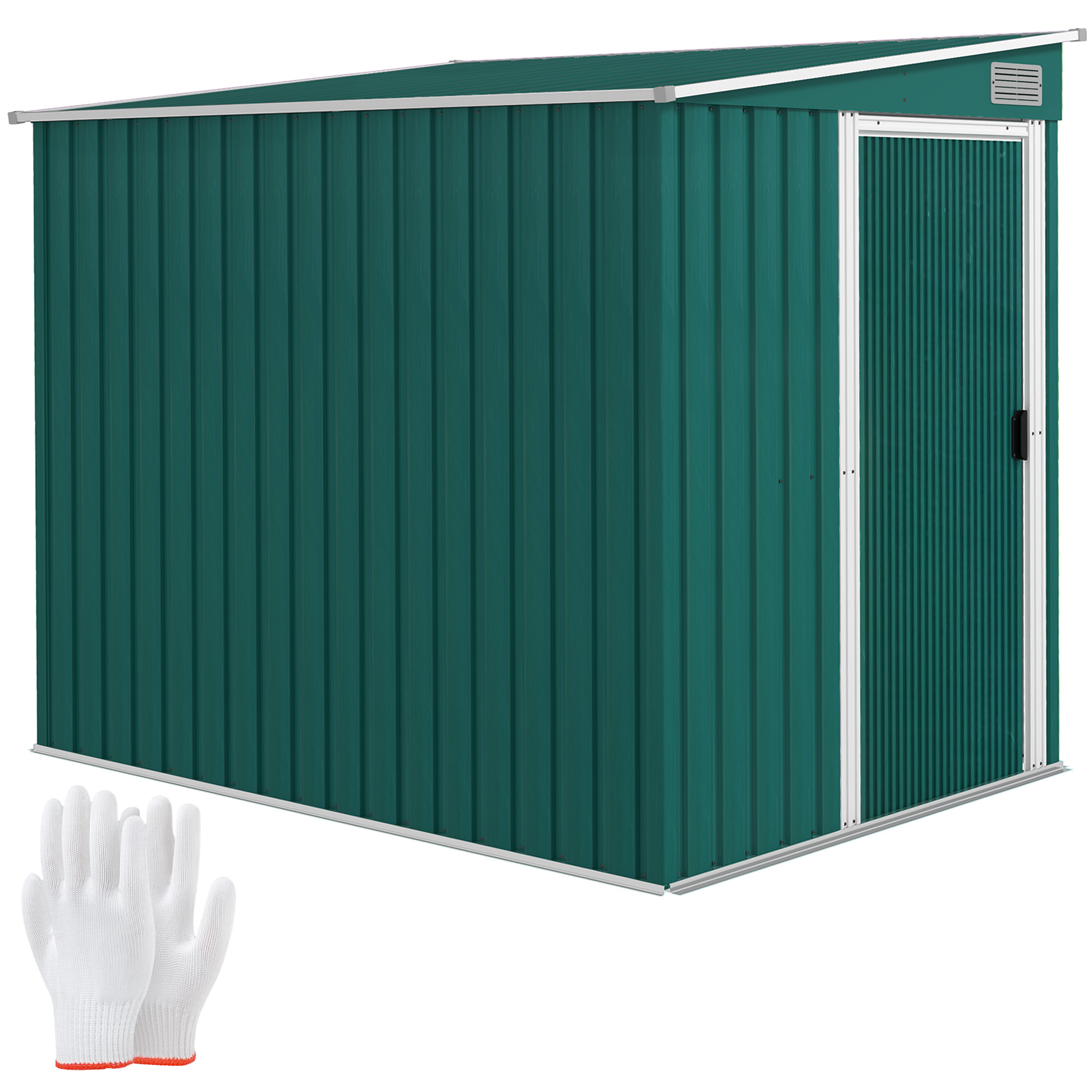 SUNVISTA 7 x 5ft Galvanised Metal Shed, with Sliding Door - Green - Life Essentials