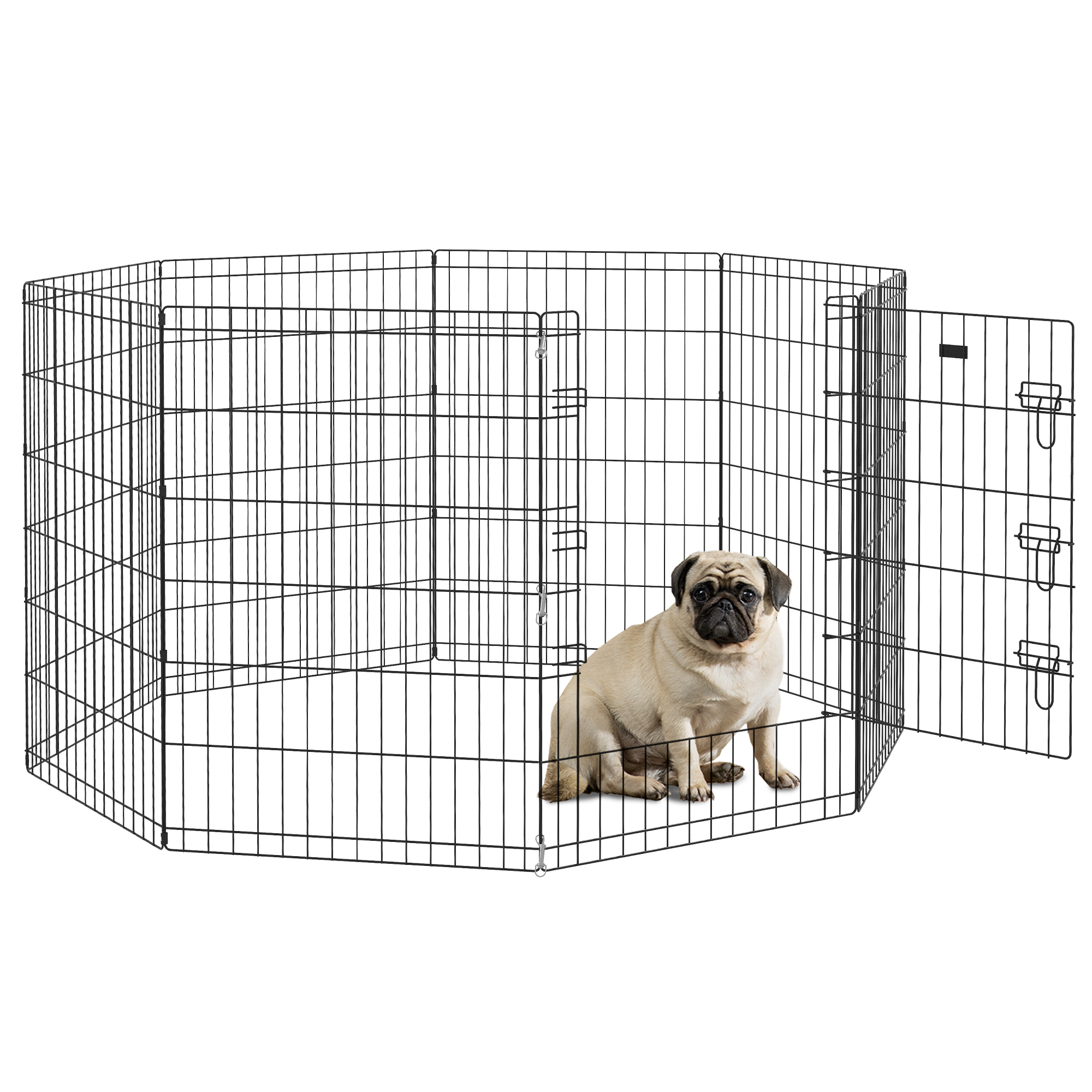 Shelley 8 Panel DIY Dog Pen with Door for Small Animals 91cm High - Black - Life Essentials