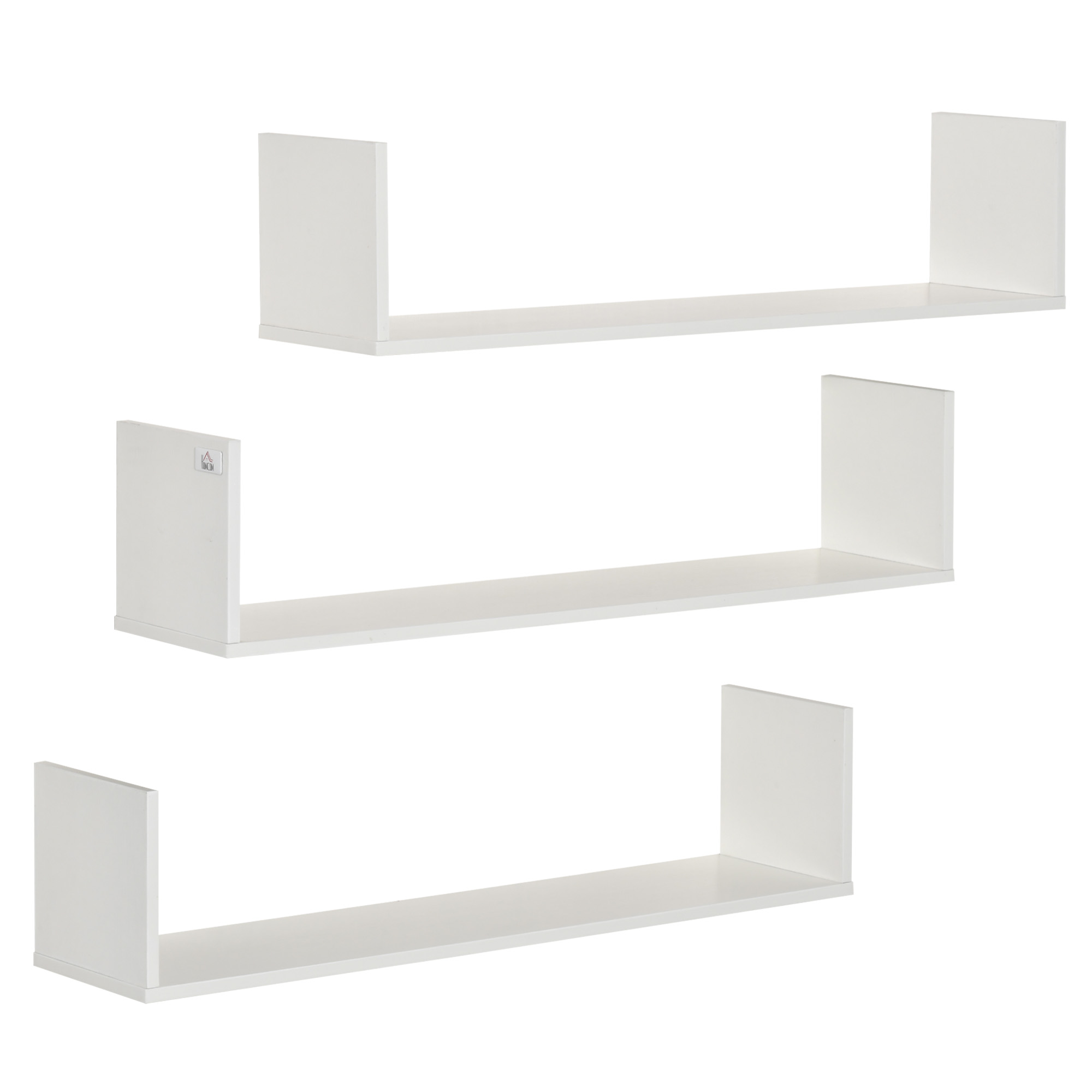 Set of 3 Wooden U-Shaped Floating Shelves Set Wall Mounted Hanging Bookshelf CD DVD Storage Display for Bedroom Living Room Kitchen, White - Life 