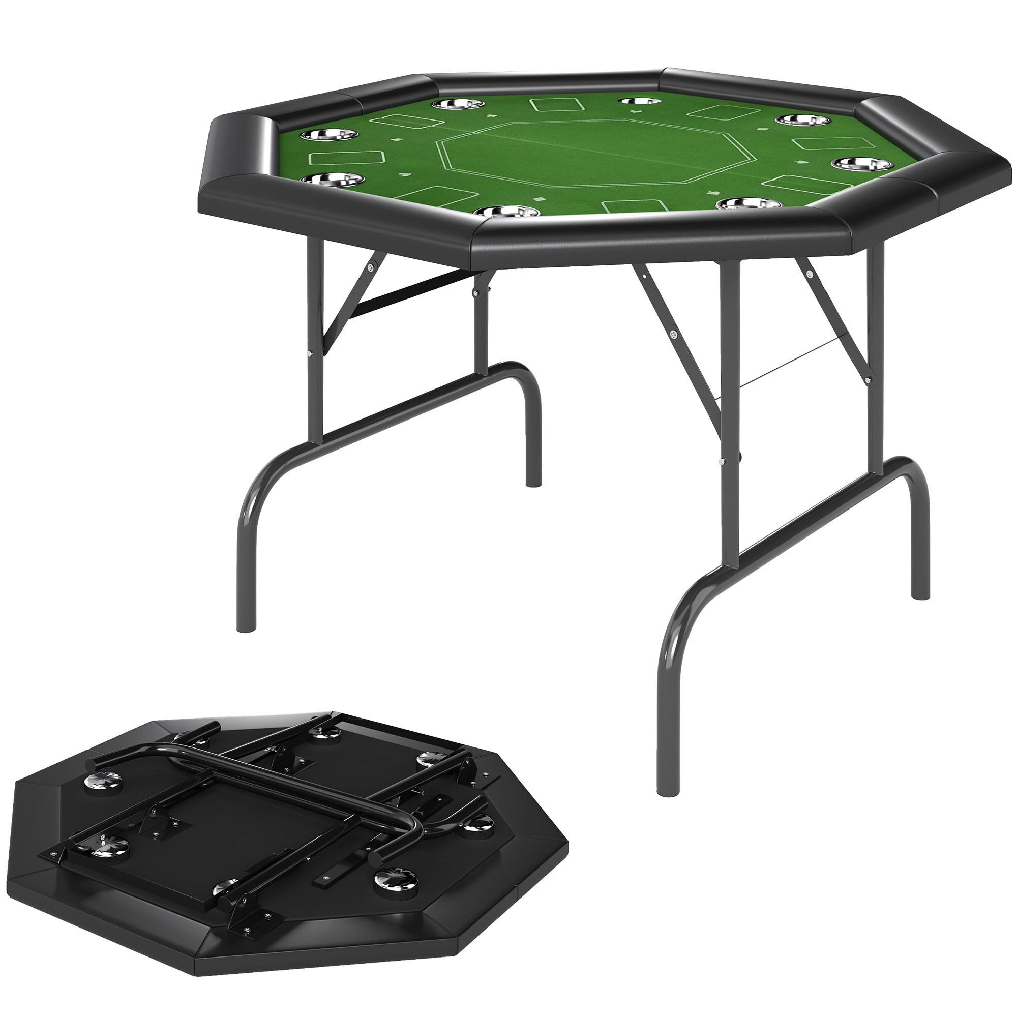 SPORTEDGE 8 Player Folding Poker Table, Portable Octagon Blackjack Table with Cup Holders with Cup Holders, Padded Edge, Green - Life Essentials