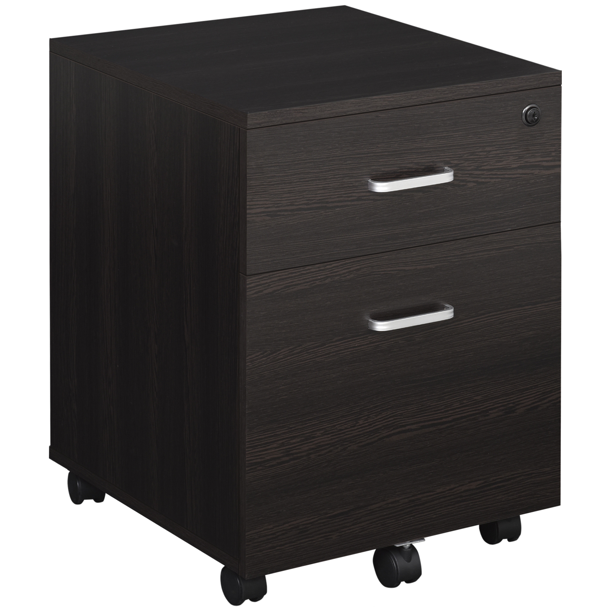 2-Drawer Locking Office Filing Cabinet w/ 5 Wheels Rolling Storage Hanging Legal Letter Files Cupboard Home Organisation Black - Life Essentials