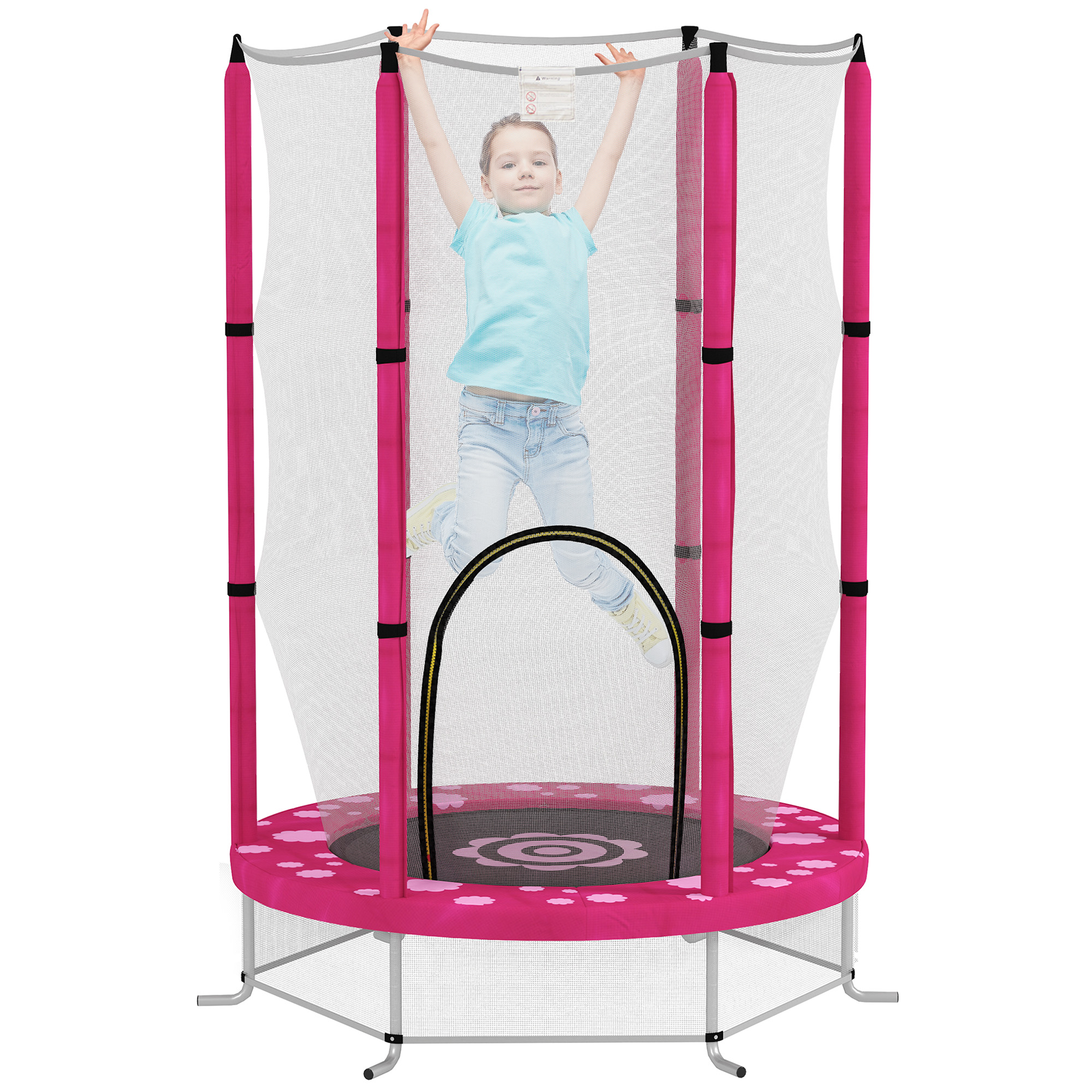 AIVAGO 4.6FT Toddler Trampoline w/ Safety Enclosure Net, for Indoor Outdoor Use, Ages 3-6 Years, Sun Pattern - Pink - Life Essentials
