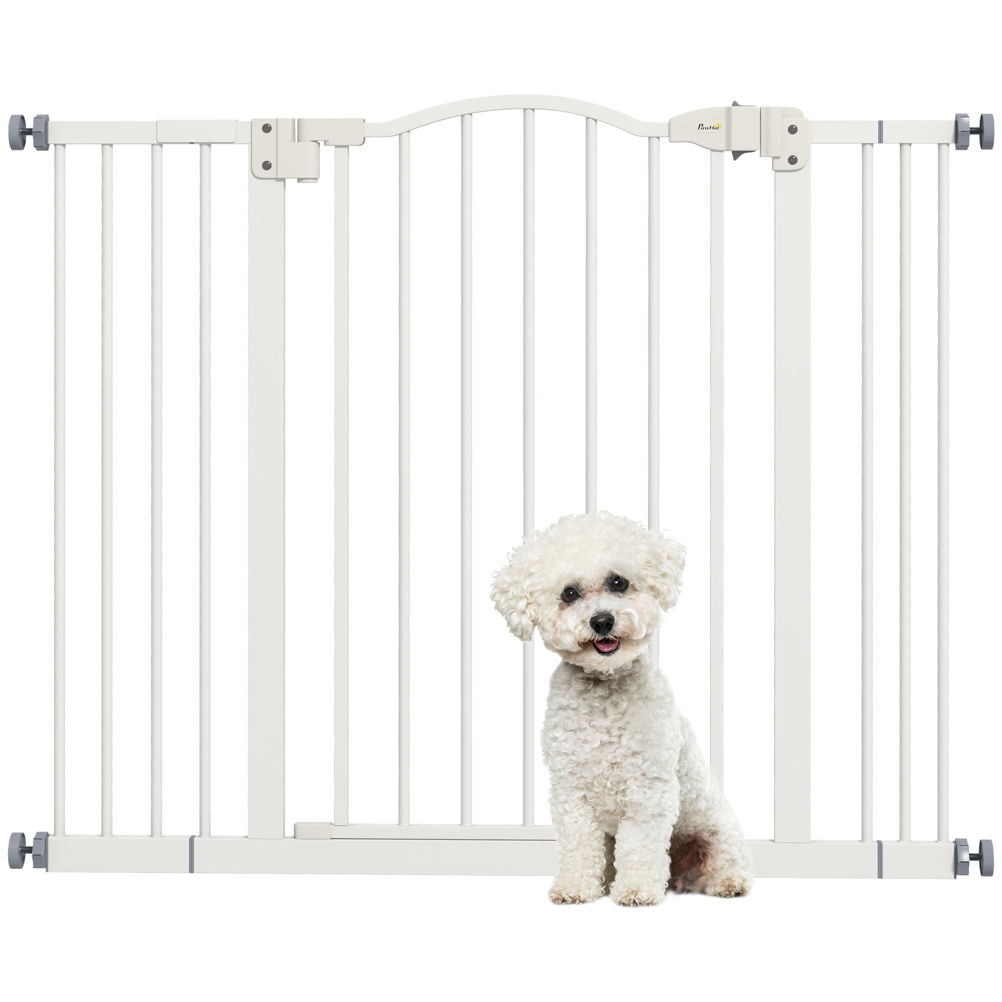 Metal 74-100cm Adjustable Pet Gate Safety Barrier w/ Auto-Close Door White - Life Essentials