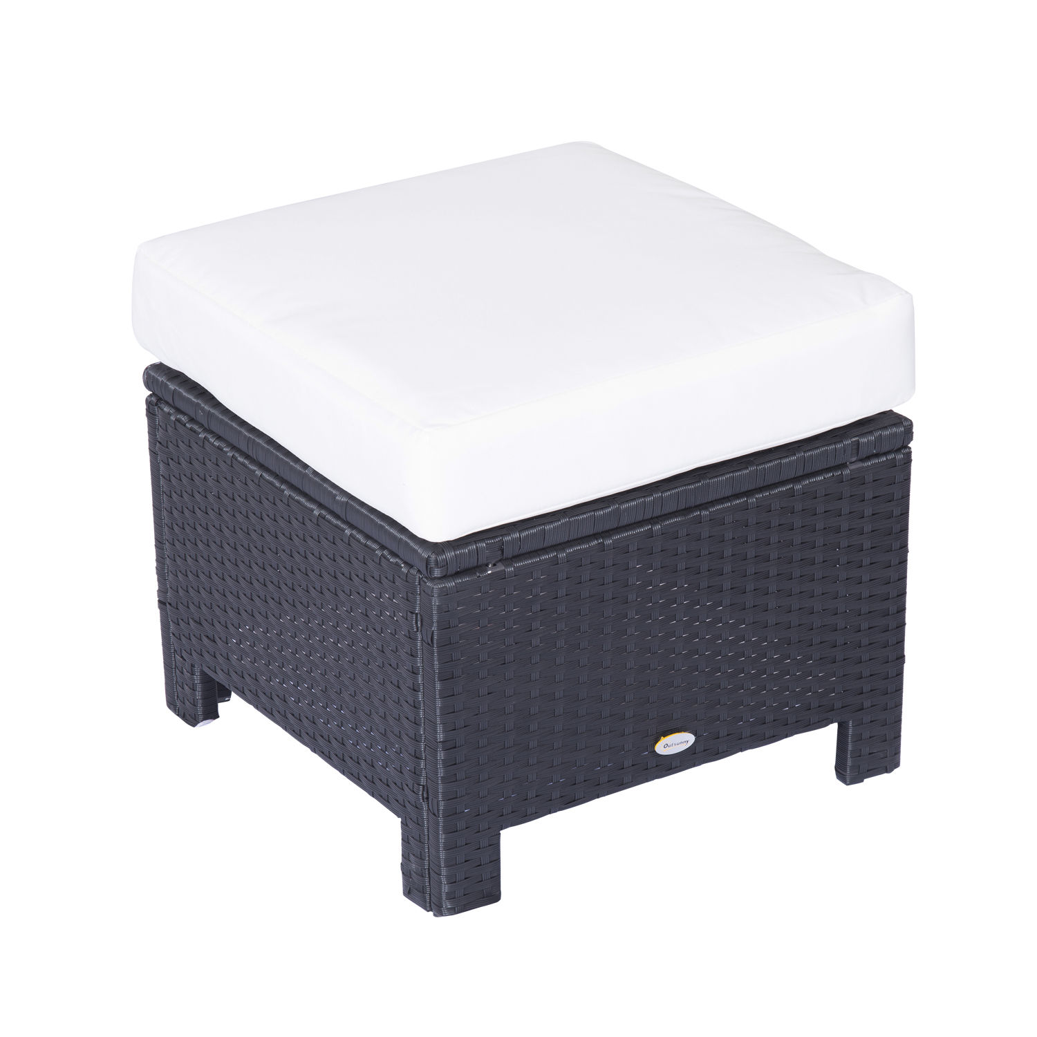 Rattan Footstool Wicker Ottoman with Padded Seat Cushion Outdoor Patio Furniture for Backyard Garden Poolside Living Room 50 x 50 x 35 cm - Life 