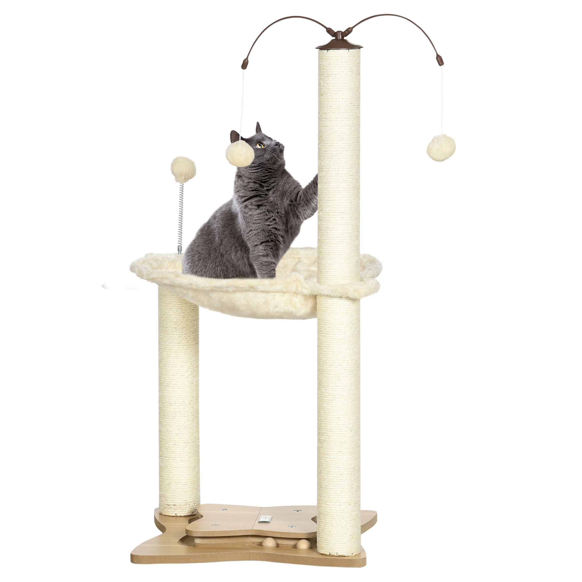 Cat Tree for Indoor Cats Kitten Play Tower with Sisal Scratching Posts Hammock Ball Toy, Beige, 53.5x53.5x90 cm - Life Essentials