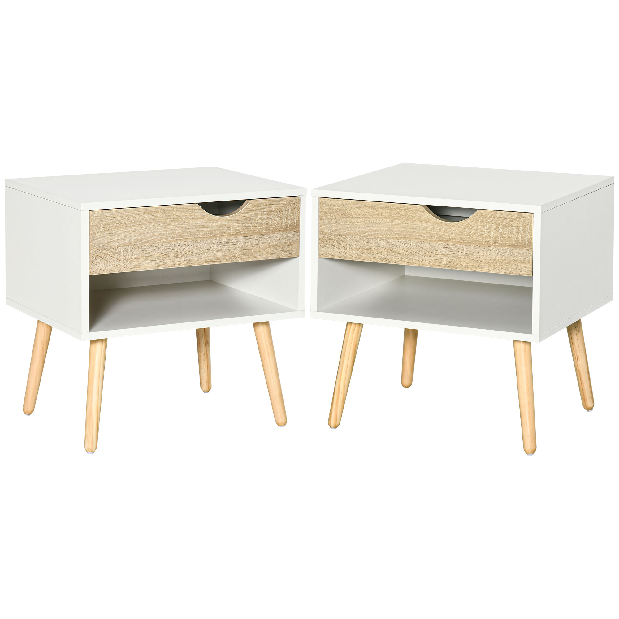 Bedside Table - TRAIL 2 Piece Nightstand Oak and White 39cm - Life Essentials