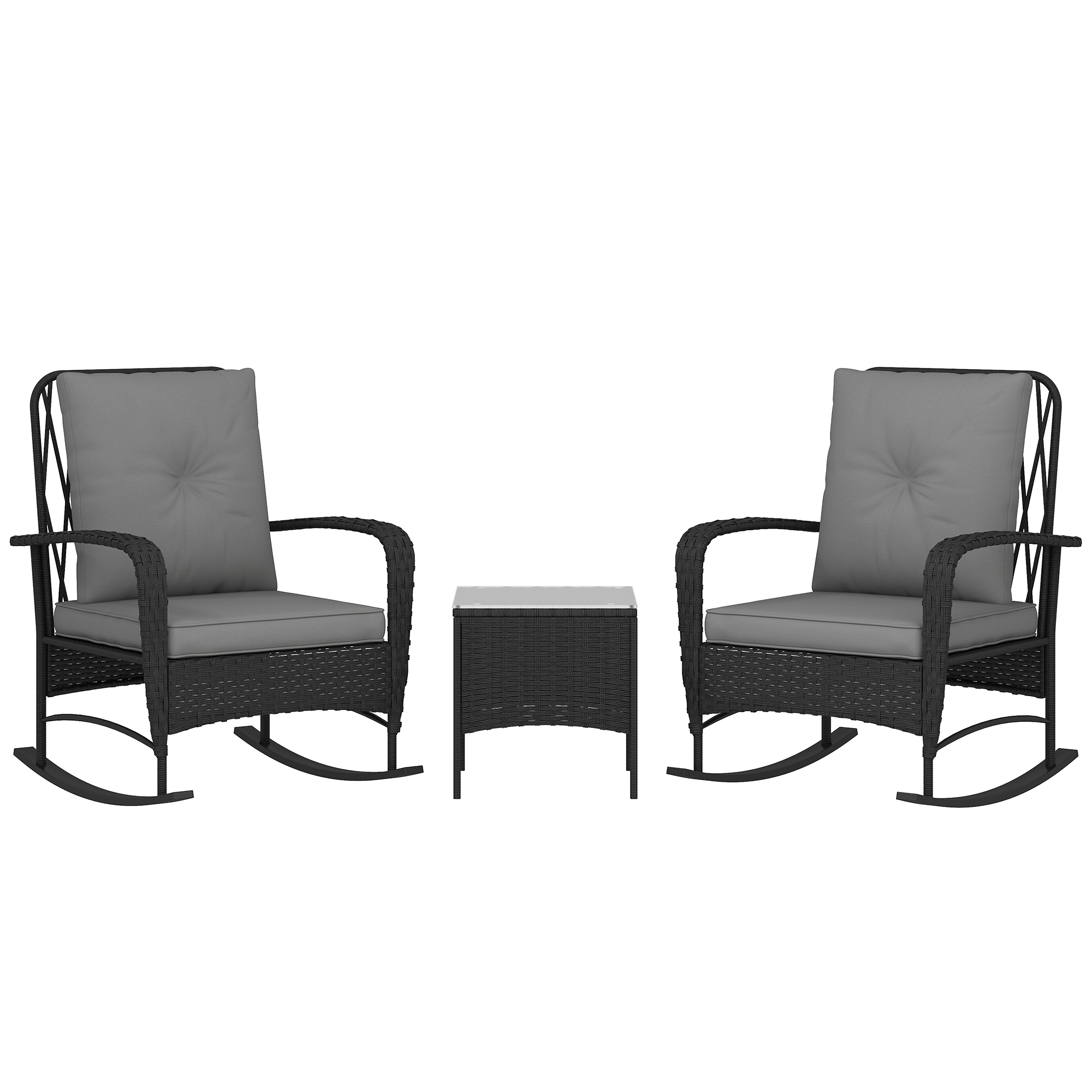 SUNVISTA Three-Piece Rocking Chair Rattan Bistro Set - Black - Life Essentials