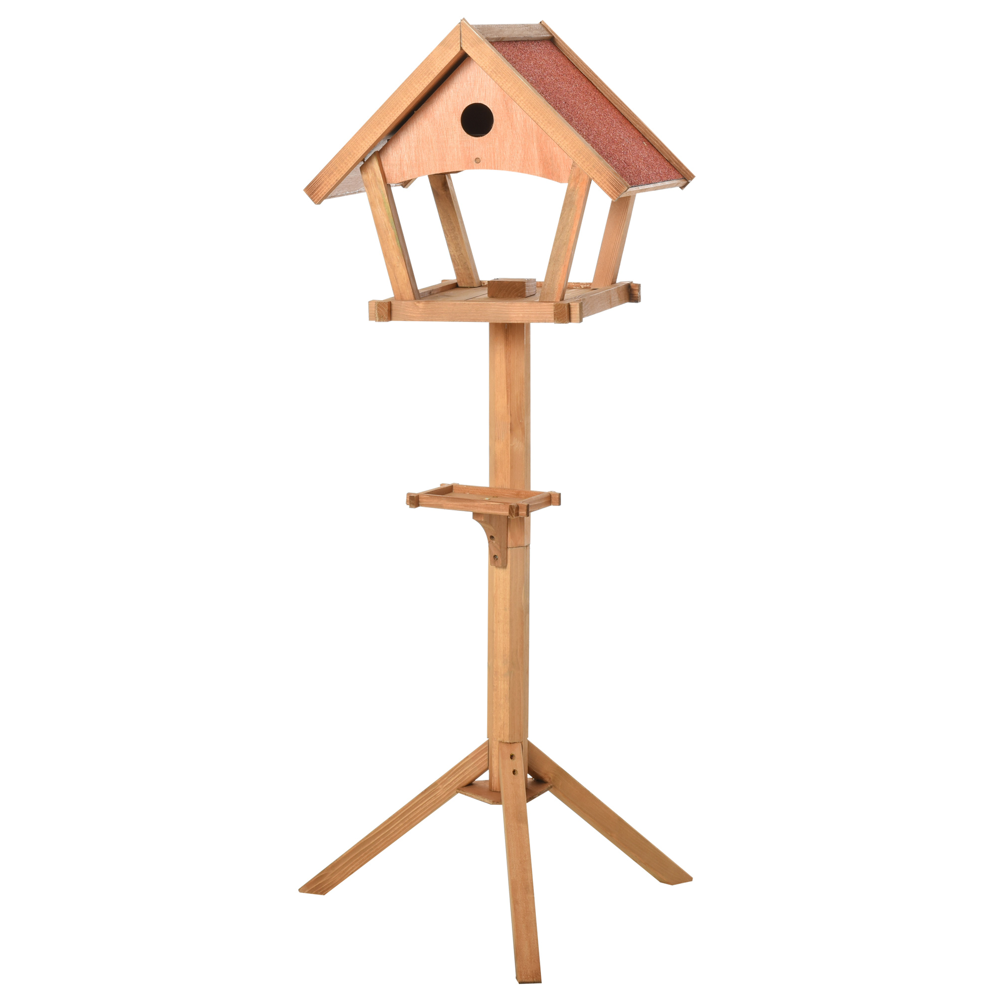 Wooden Bird Feeder Table Freestanding for Garden Backyard Outside Decorative Pre-cut Weather Resistant Roof 49 x 45 x 139 cm Natural - Life Essentials