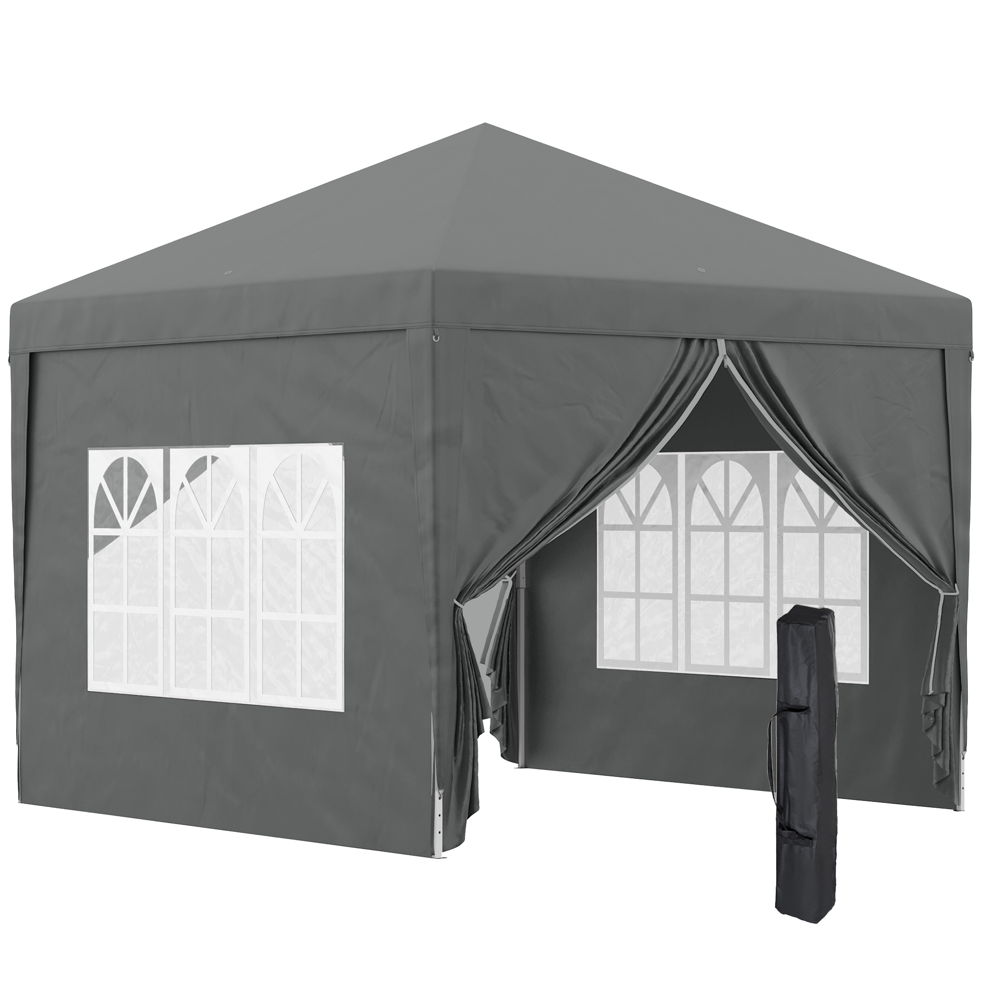 3 x 3 Meters Pop Up Water Resistant Gazebo Wedding Camping Party Tent Canopy Marquee with Carry Bag and 2 Windows, Grey - Life Essentials