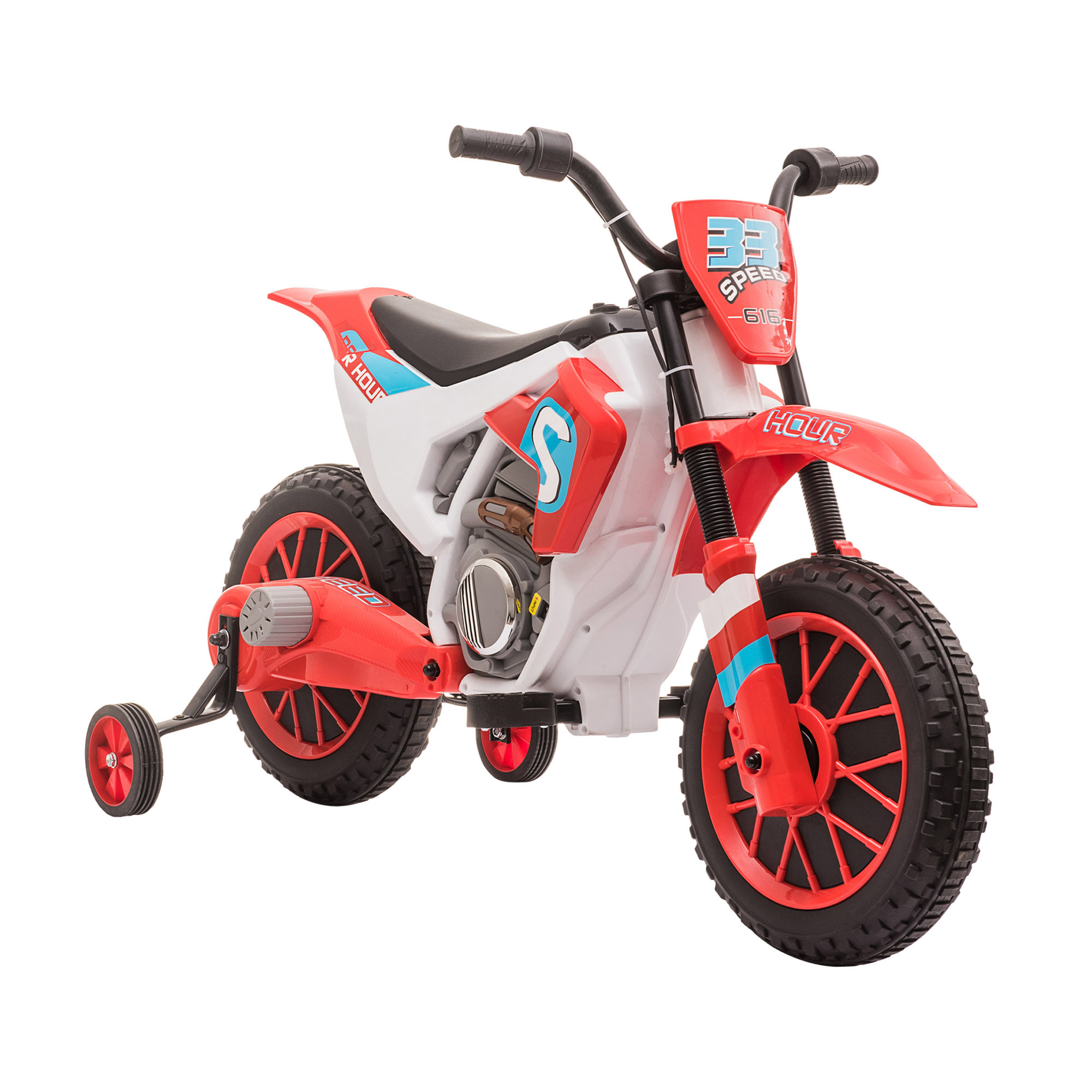 12V Kids Electric Motorcycle Ride On with Training Wheels - Red - Life Essentials