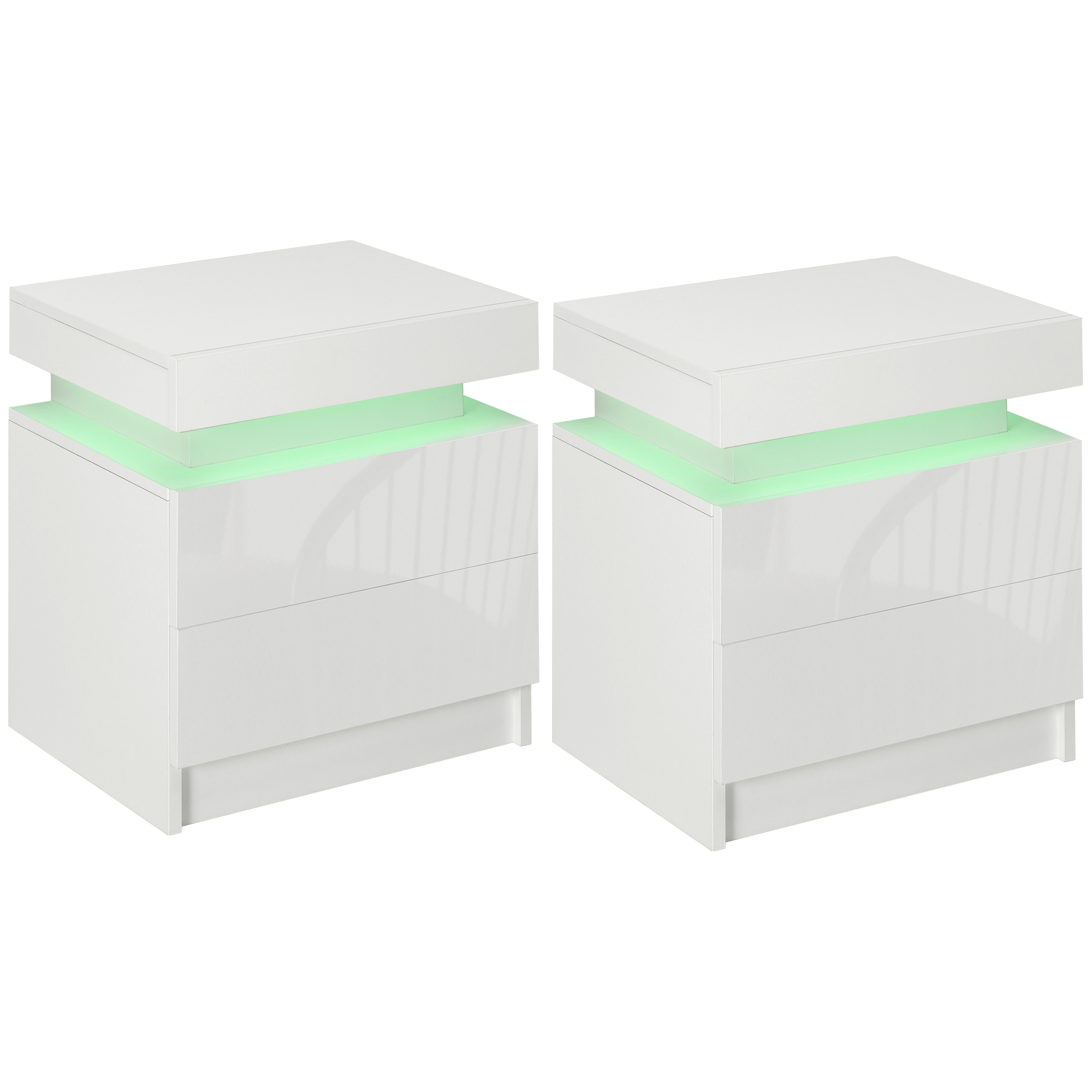 Bedside Table - ISLIN DS2 2 Drawer Nightstand With LED White 45cm - Life Essentials