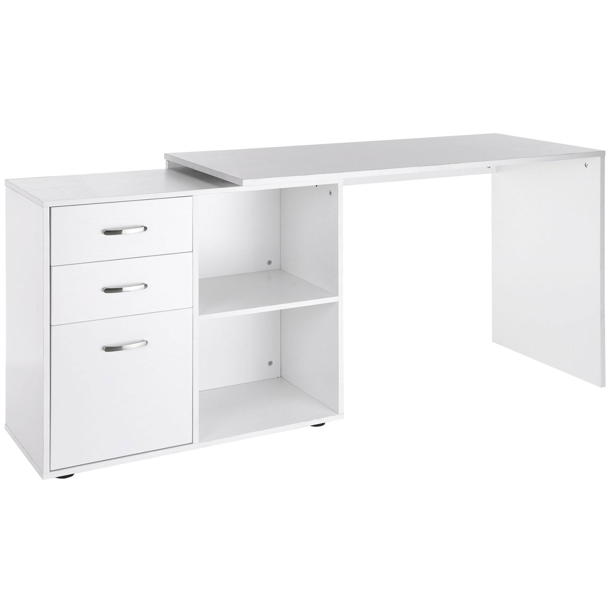 Computer Desk Table Workstation Home Office L Shape Drawer Shelf File Cabinet White - Life Essentials