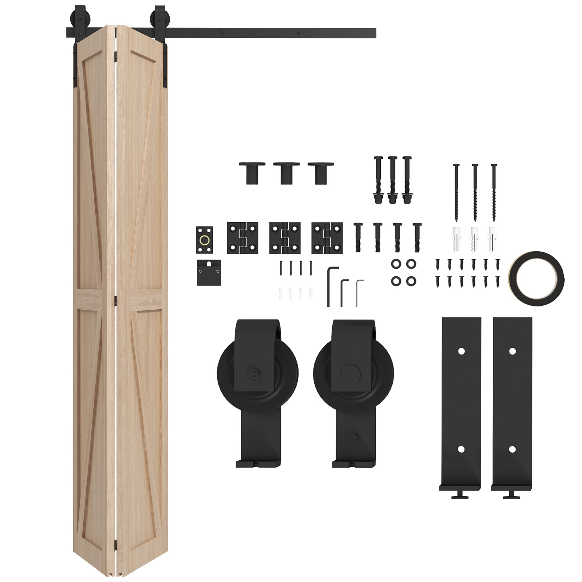 Scott 4FT Bi-Folding Sliding Barn Door Hardware Track Kit for Doors - Black - Life Essentials