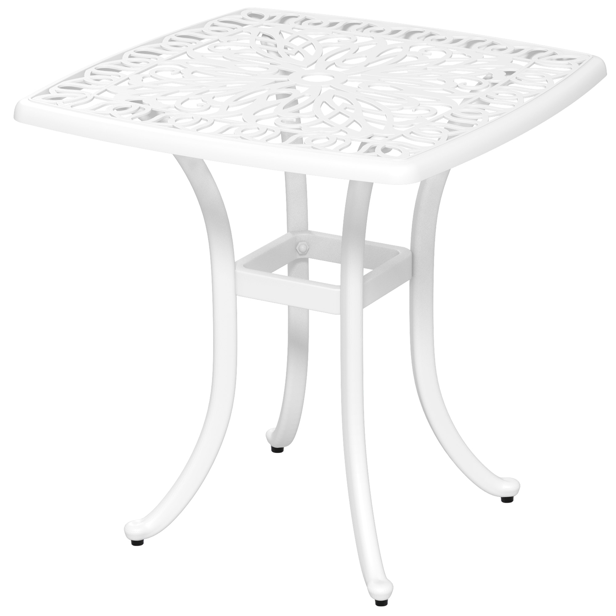 SUNVISTA Cast Aluminium Bistro Table, Outdoor Square Side Table with Umbrella Hole, Garden Table for Balcony, White - Life Essentials