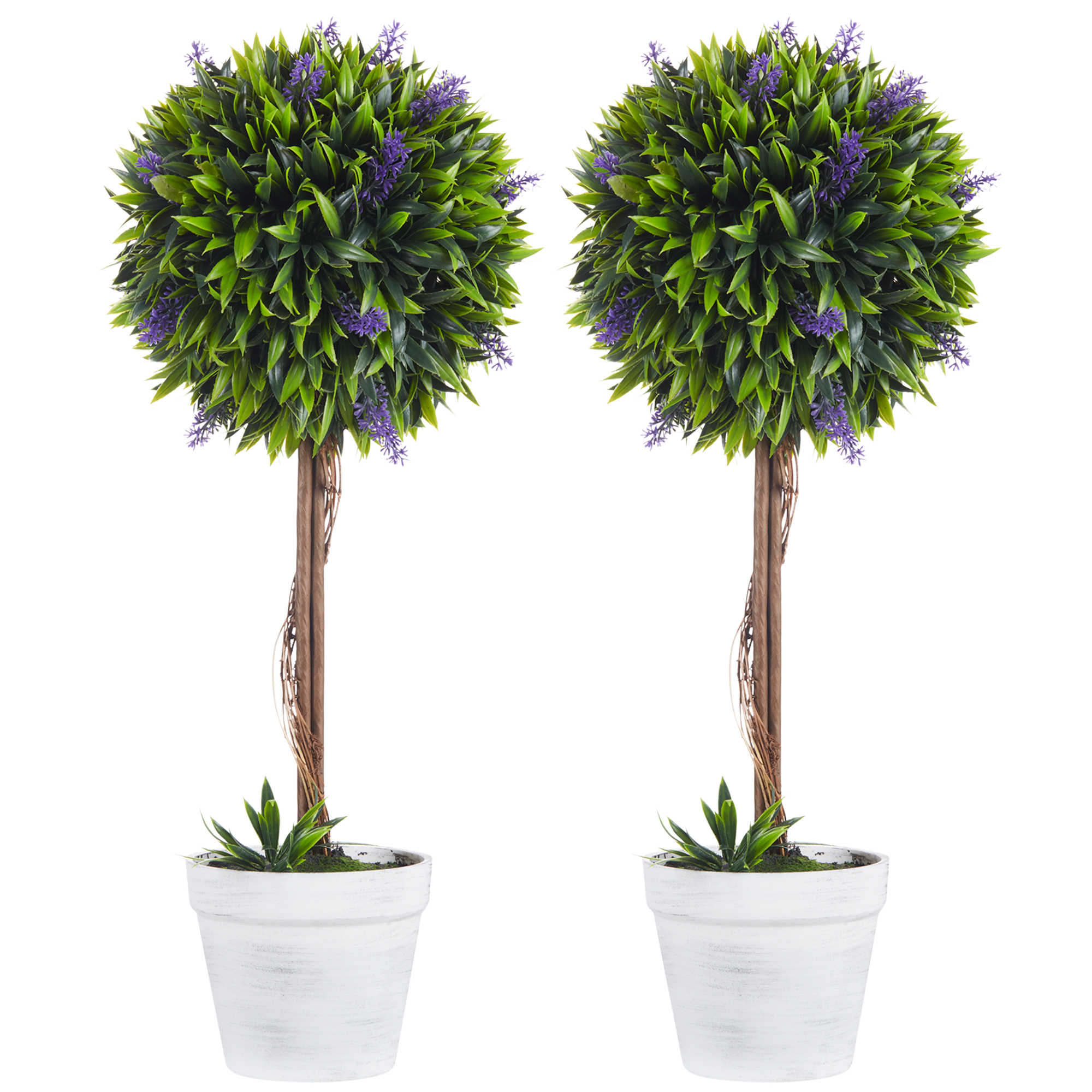 Set of 2 Decorative Artificial Plants Ball Trees with Lavender Flowers in Pot Fake Plants for Home Indoor Outdoor Decor, 60cm - Life Essentials