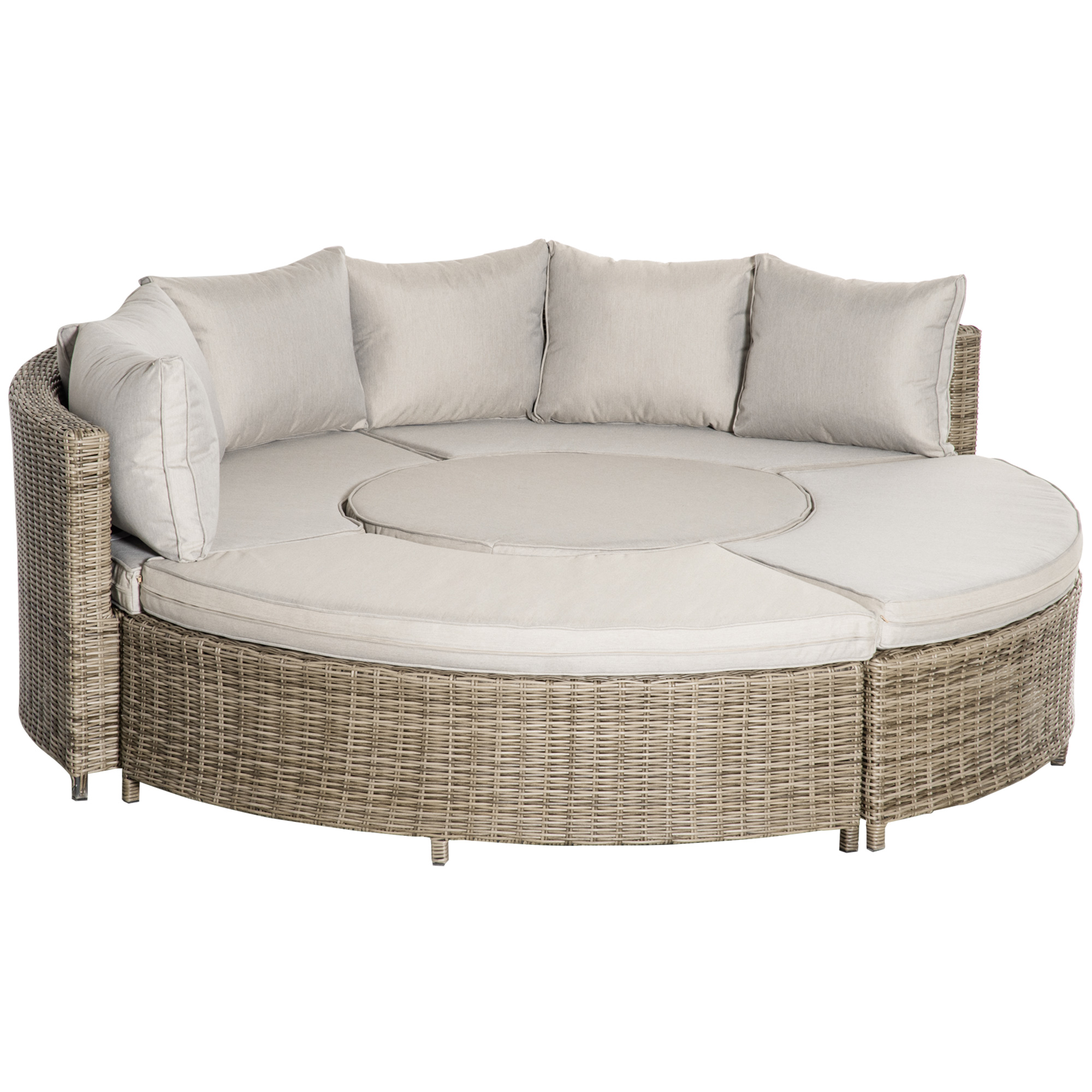 8-Seater Outdoor PE Rattan Patio Furniture Set Lounge Chair Round Daybed Liftable Coffee Table Conversation Set with Olefin Cushion - Life Essentials