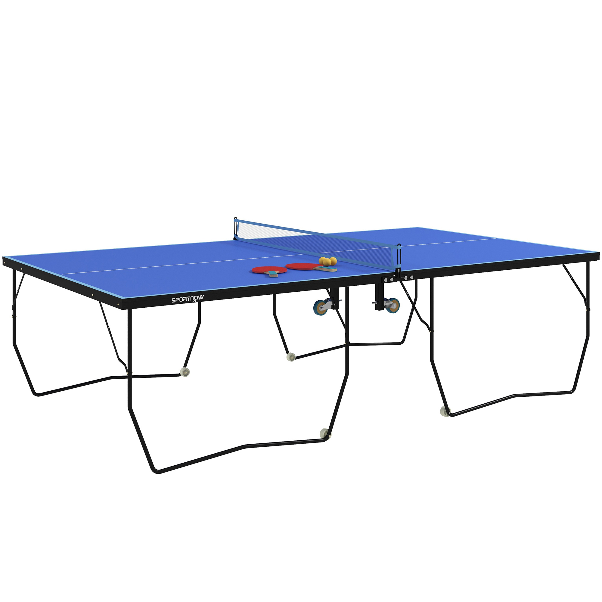 SPORTEDGE 9FT Folding Table Tennis Table, with 8 Wheels, for Indoor Use - Blue - Life Essentials