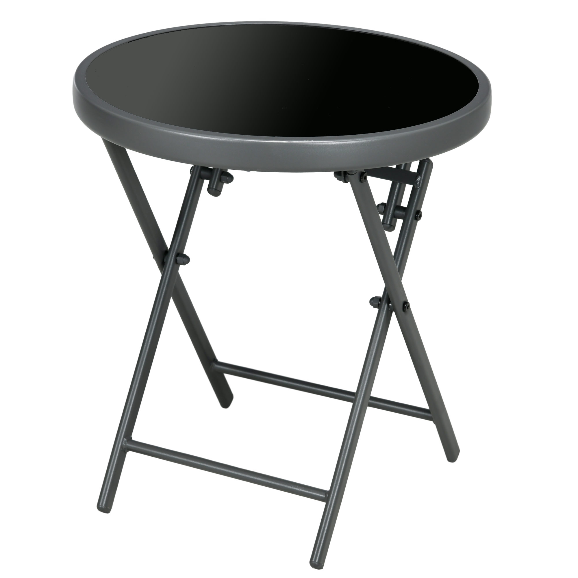 Î 45cm Outdoor Side Table, Round Folding Patio Table with Imitation Marble Glass Top, Small Coffee Table - Life Essentials