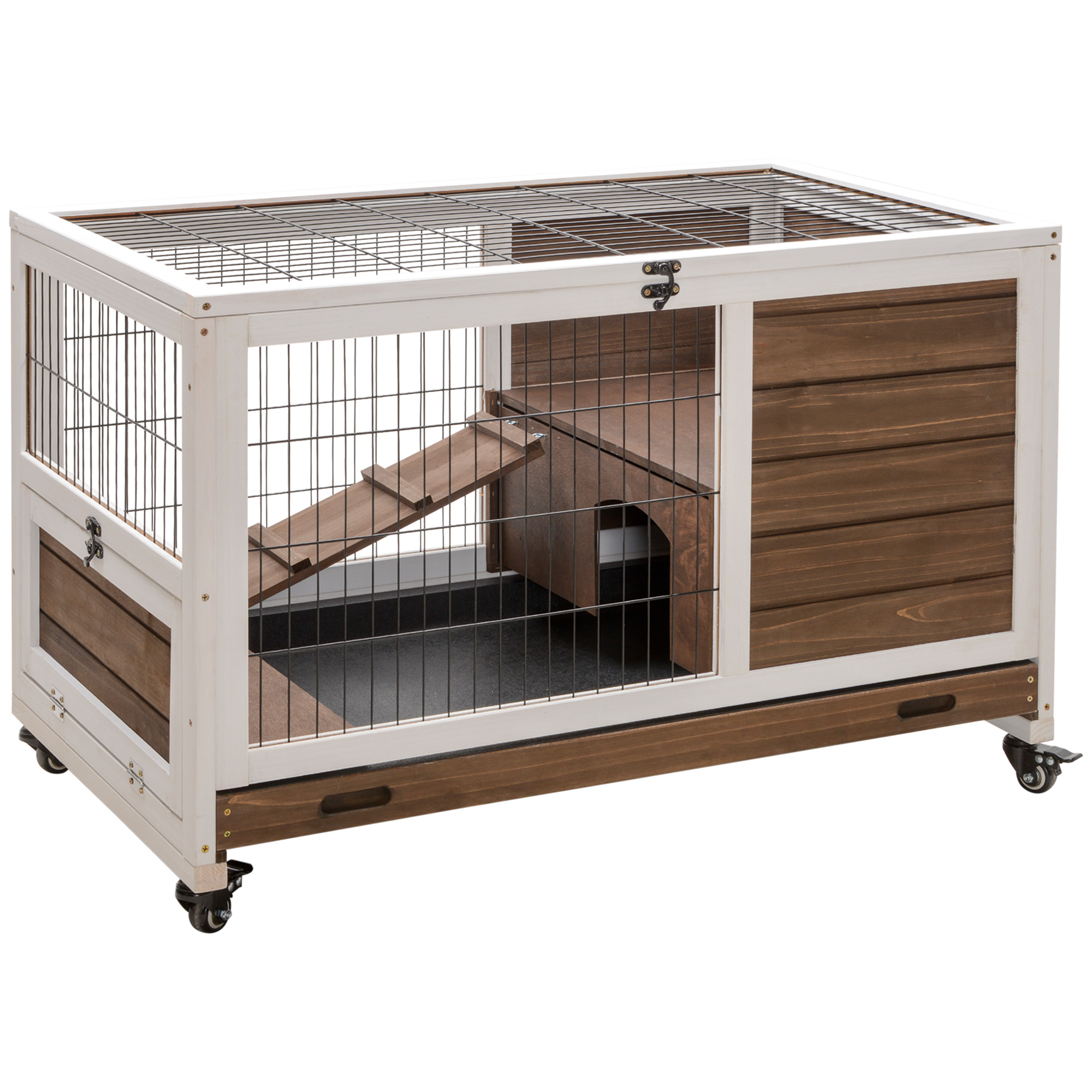 Wooden Indoor Rabbit Hutch w/ Enclosed Run Brown - Life Essentials