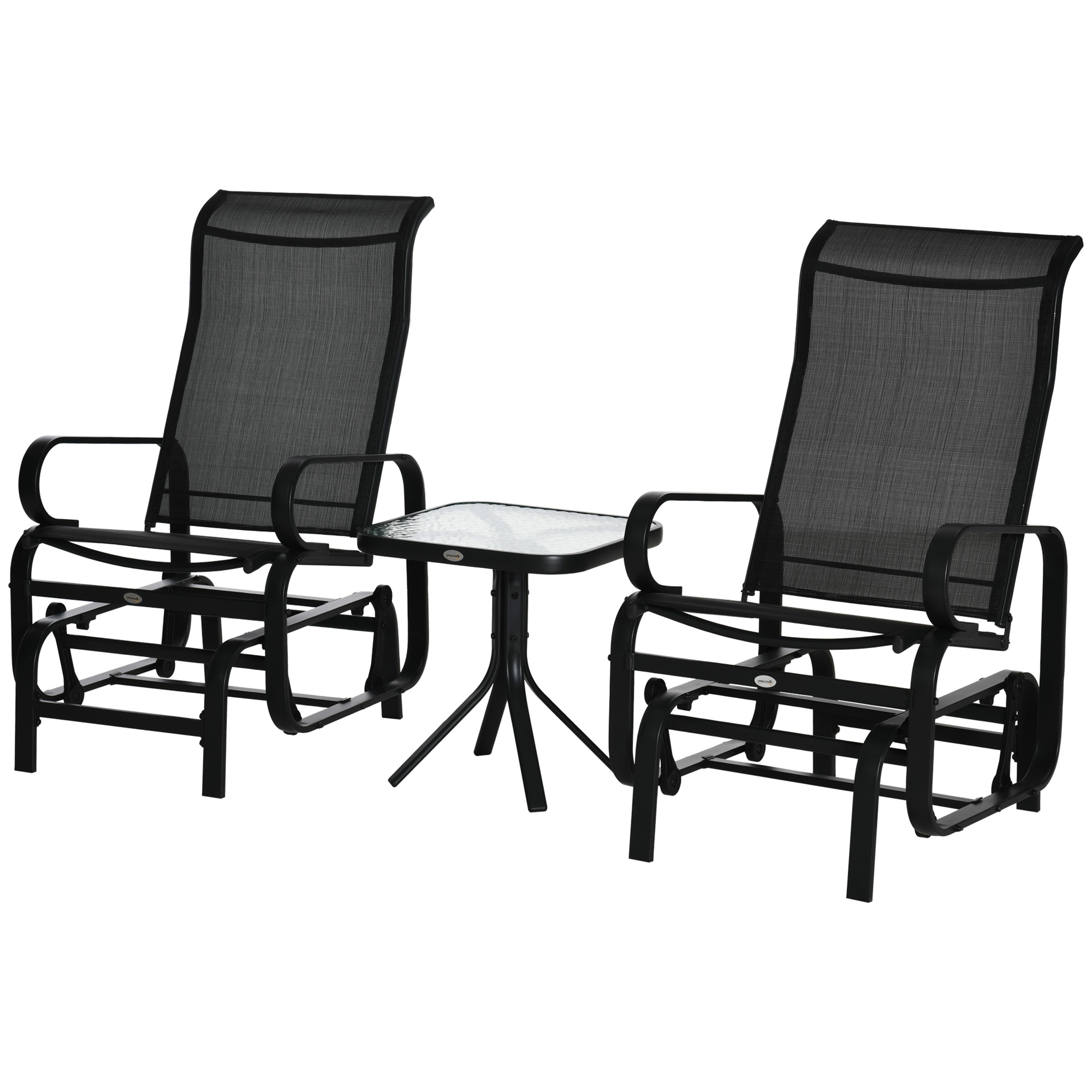 3 PCs Outdoor Gliding Rocking Chair With Tea Table Patio Garden Comfortable Swing Chair Black - Life Essentials
