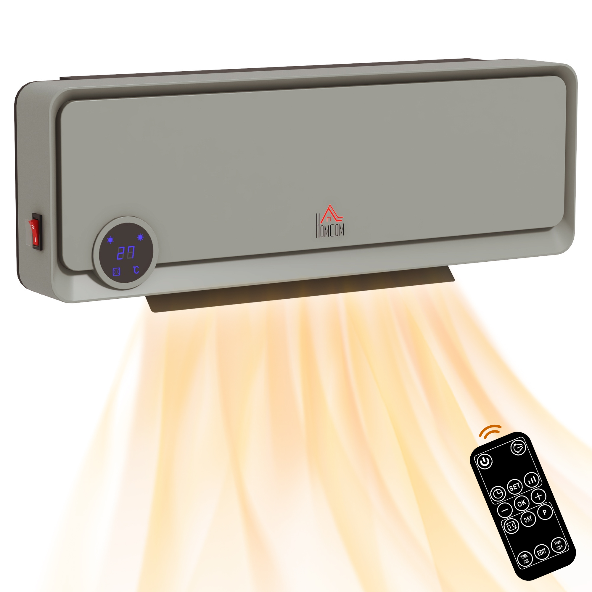 Scott Wall Downflow Heater with Timer Remote Oscillating for Home - Grey - Life Essentials
