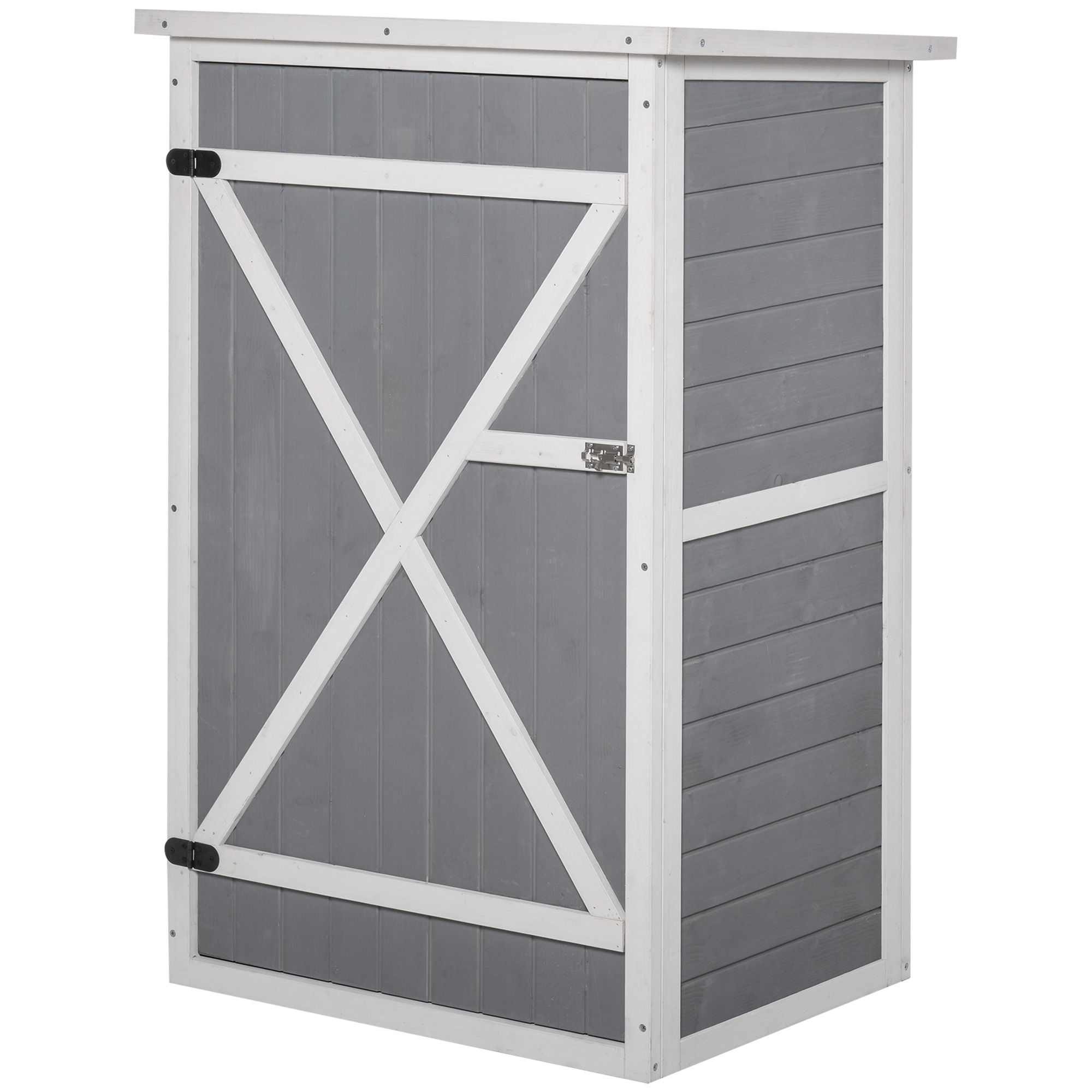 Wooden Garden Storage Shed Fir Wood Tool Cabinet Organiser with Shelves 75L x 56W x115Hcm Grey - Life Essentials