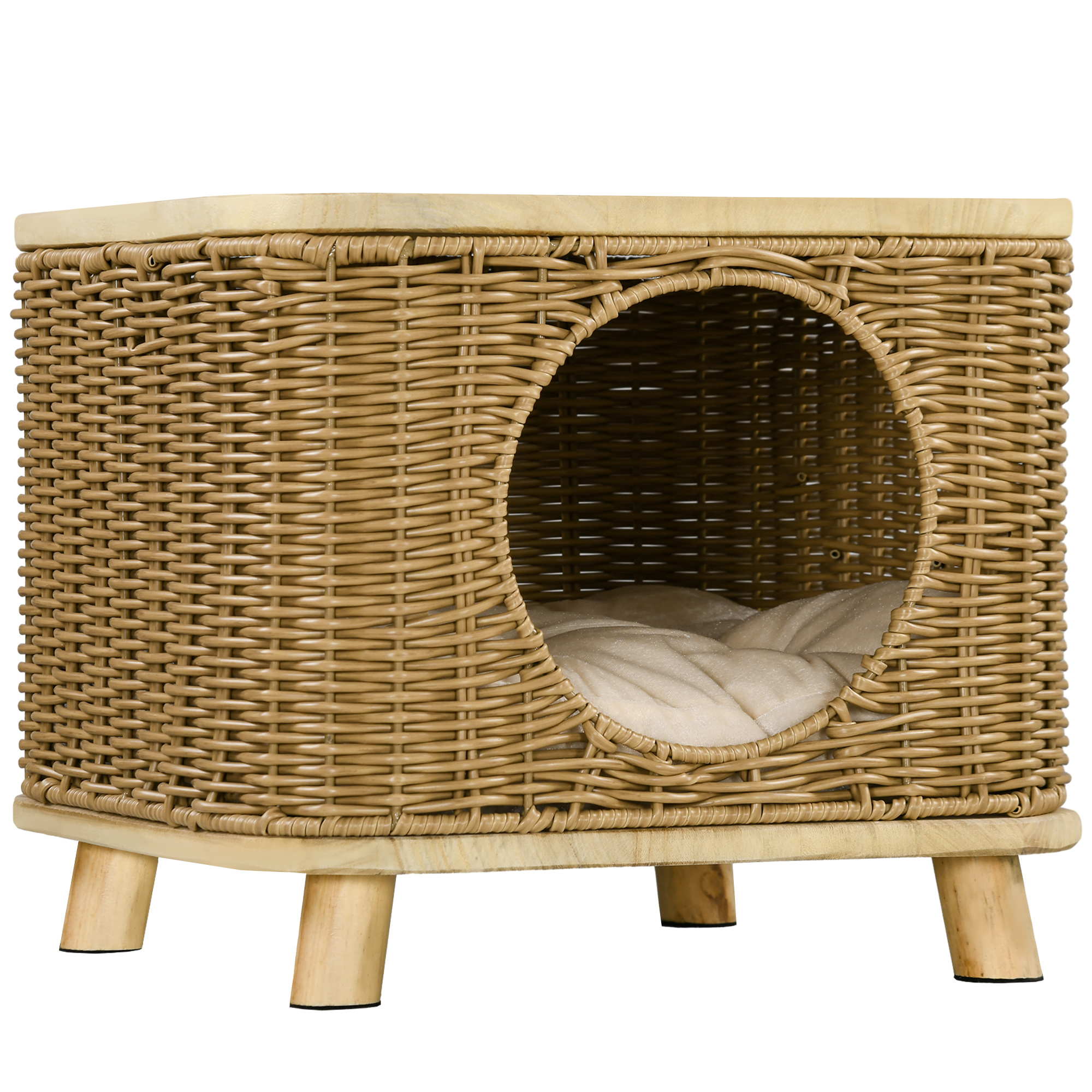 Shelley Elevated Wicker Cat House with Washable Cushion - Light Brown - Life Essentials