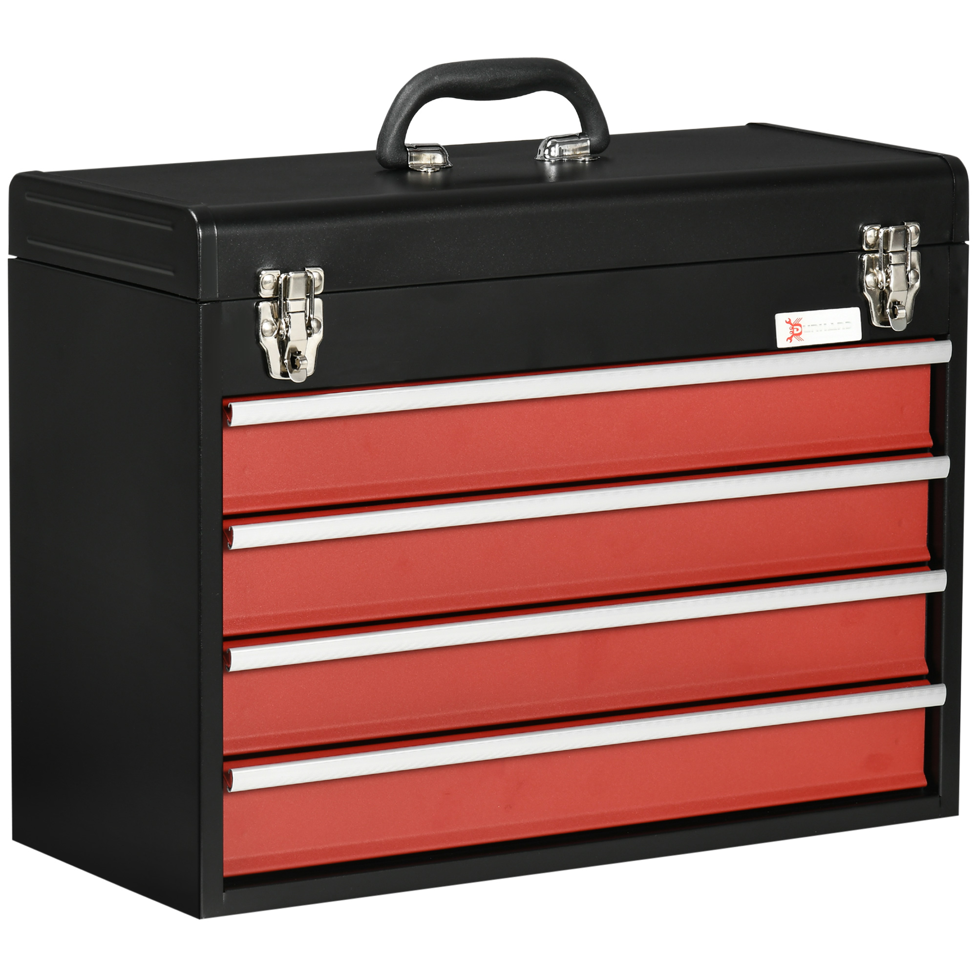 4 Drawer Tool Chest, Lockable Metal Tool Box with Ball Bearing Runners, Portable Toolbox, 510mm x 220mm x 395mm - Life Essentials