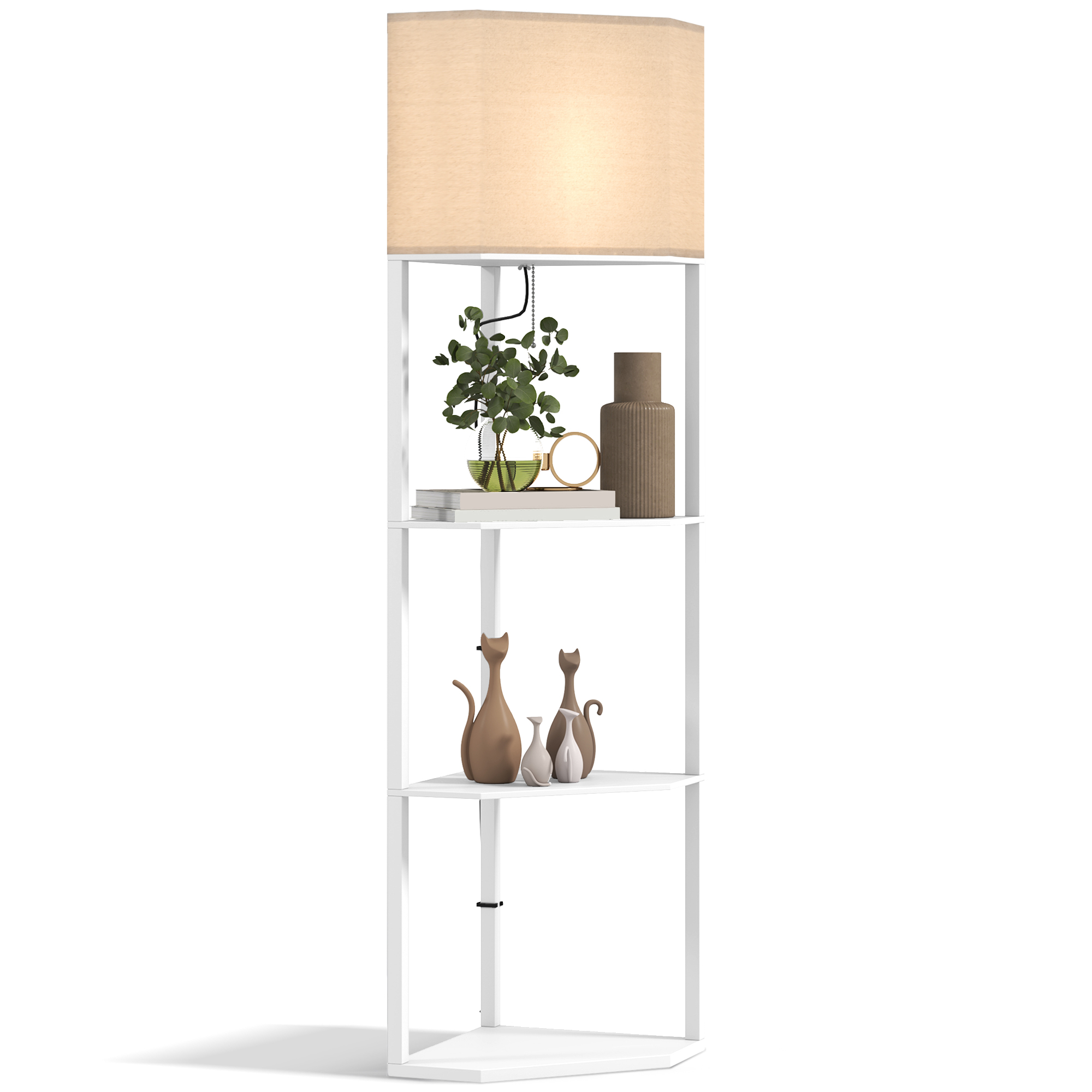 HERON Three-Shelf Corner Floor Lamp - White - Life Essentials