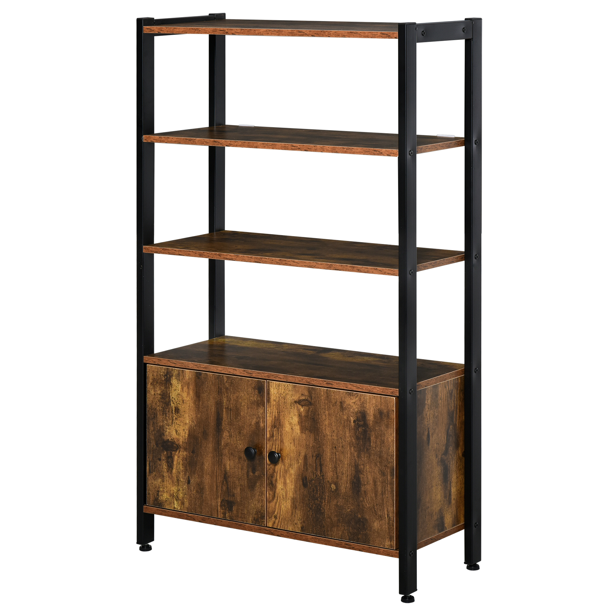 Industrial Bookshelf, Storage Cabinet with 3-Tier with Doors, for Home Office, Living Room Rustic Brown - Life Essentials