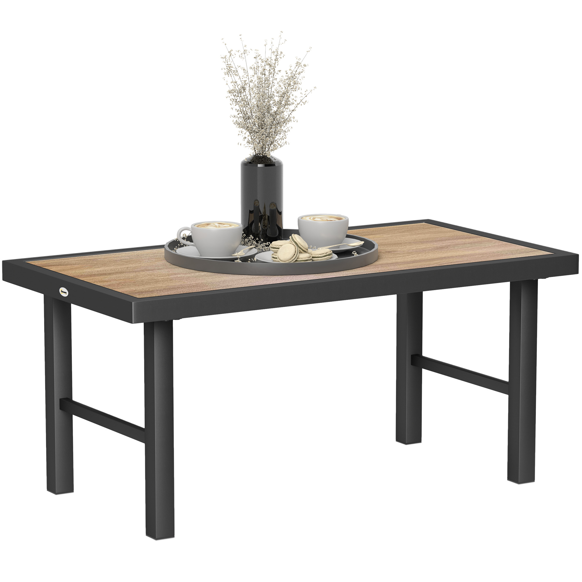 SUNVISTA Outdoor Metal Coffee Table with SPC Woodgrain Top, Balcony Side Table, Brown - Life Essentials