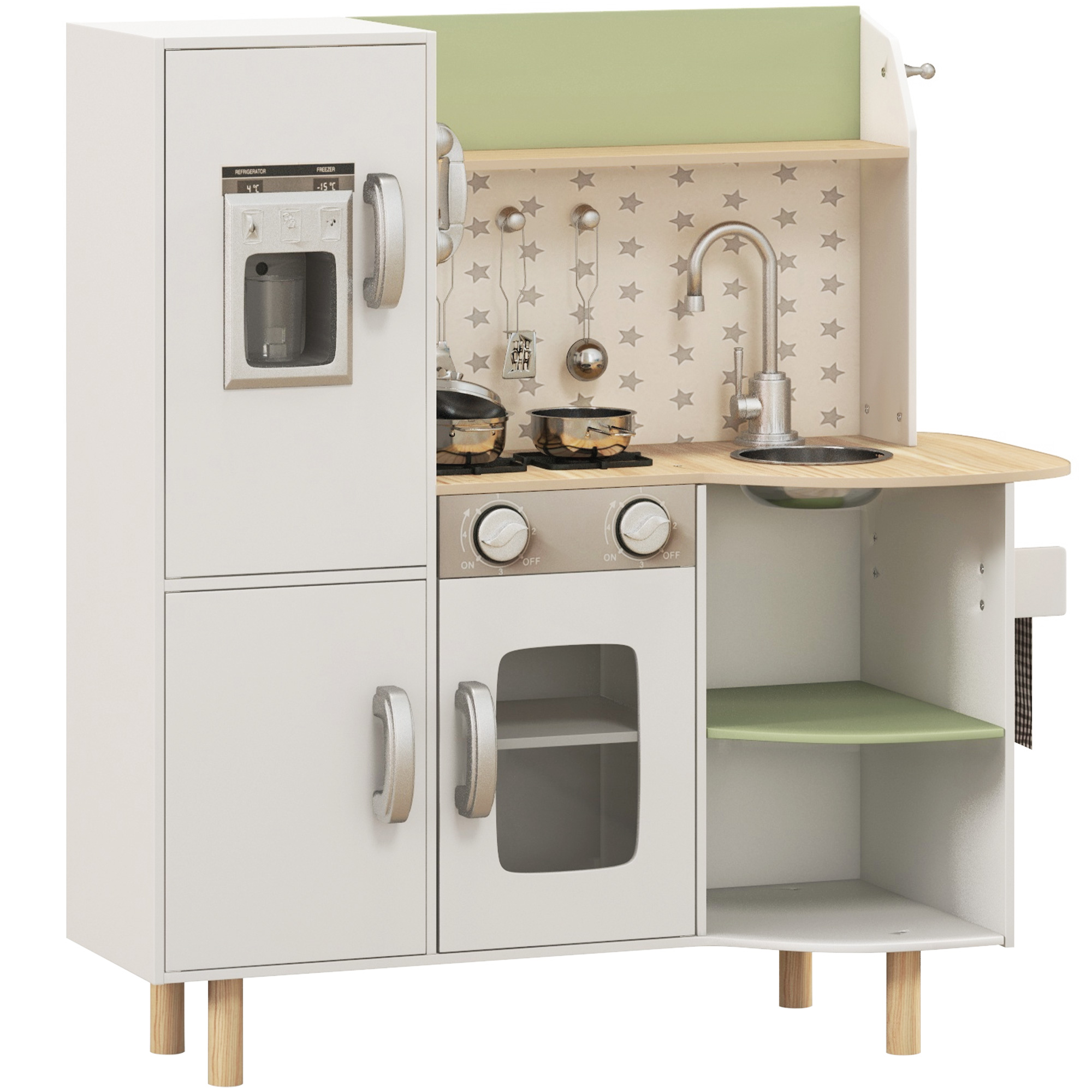 AIYAPLAY Toy Kitchen, Kids Play Kitchen Role Playing Game with Phone, Ice Maker, Stove, Sink, Utensils, for 3-6 Years, White - Life Essentials