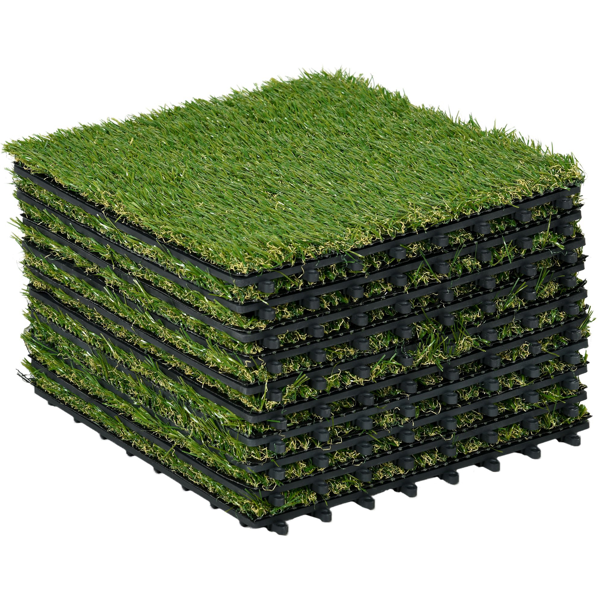 10 PCs 30 x 30cm Artificial Grass Turf, 25mm Pile Height Grass Carpet Fake Grass Mat UV Resistance for Outdoor - Life Essentials