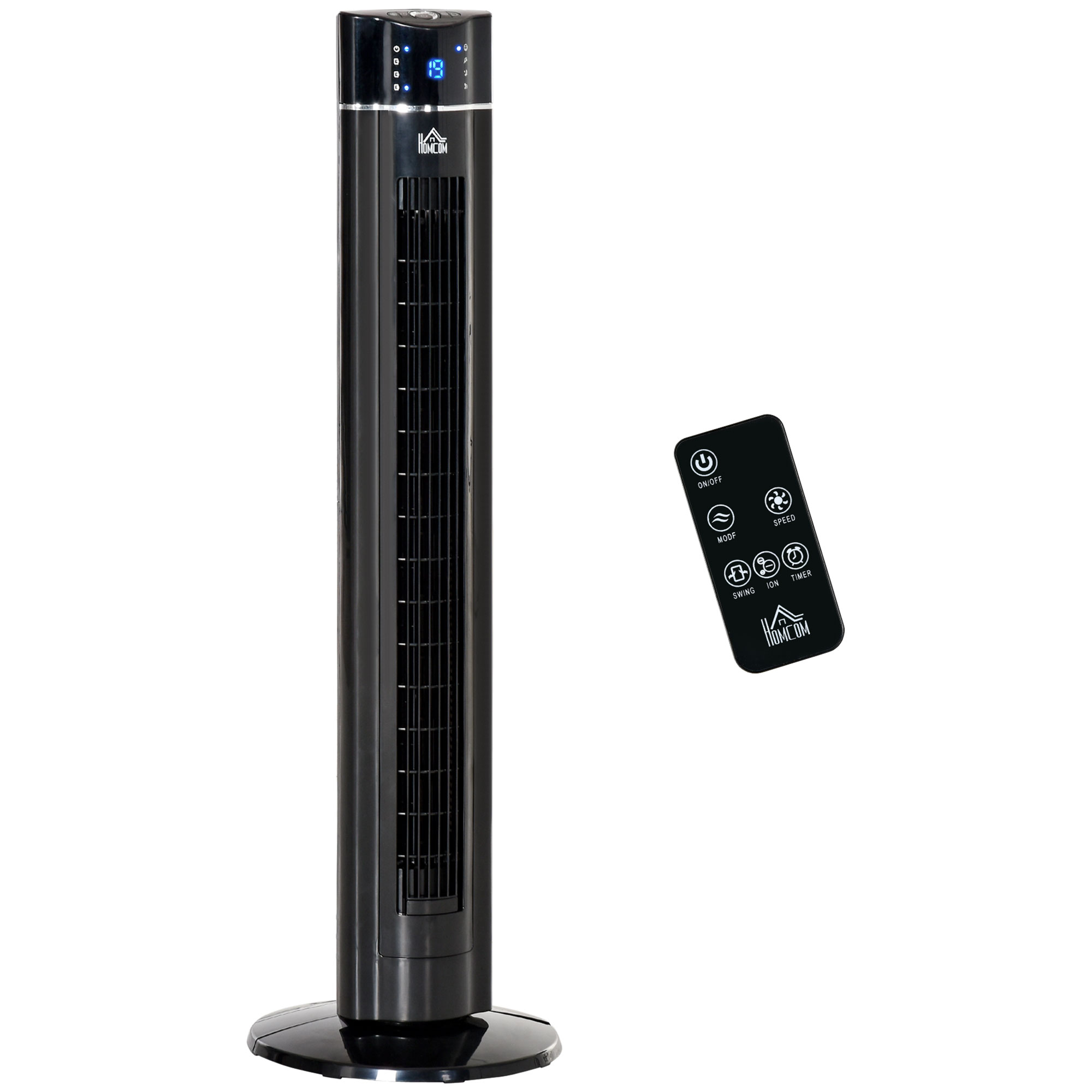 42" Anion Tower Fan Cooling for Bedroom with 3 Speed, 8h Timer, Oscillating, LED Panel, Remote Controller, Black - Life Essentials