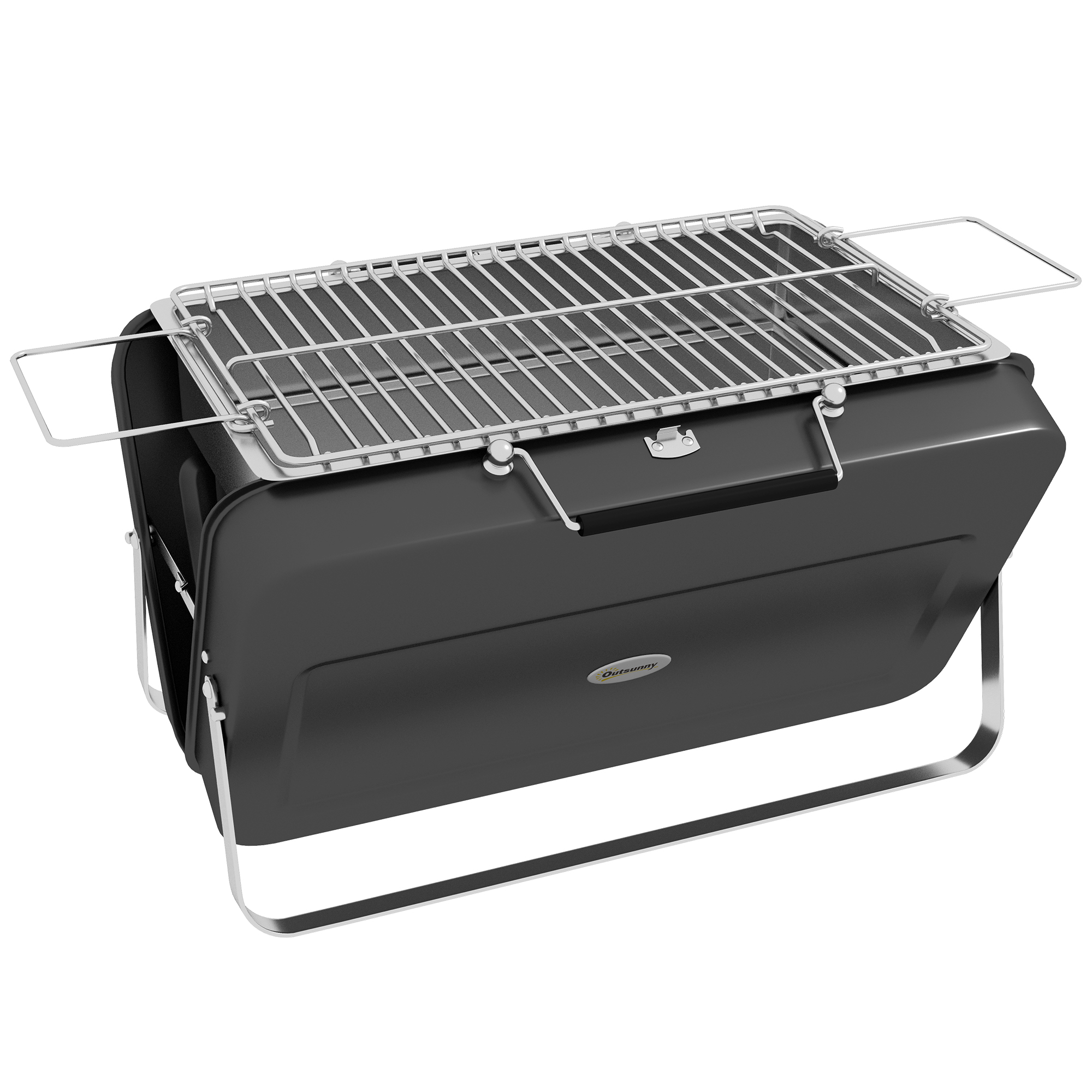 Foldable Suitcase Design Mini Charcoal Barbecue Grill BBQ, Black - Life Essentials