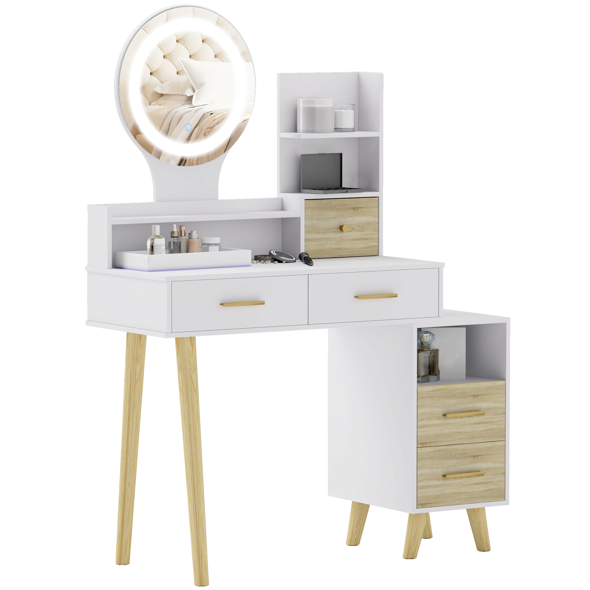 HERON Elegant Dressing Table, with Storage - White - Life Essentials