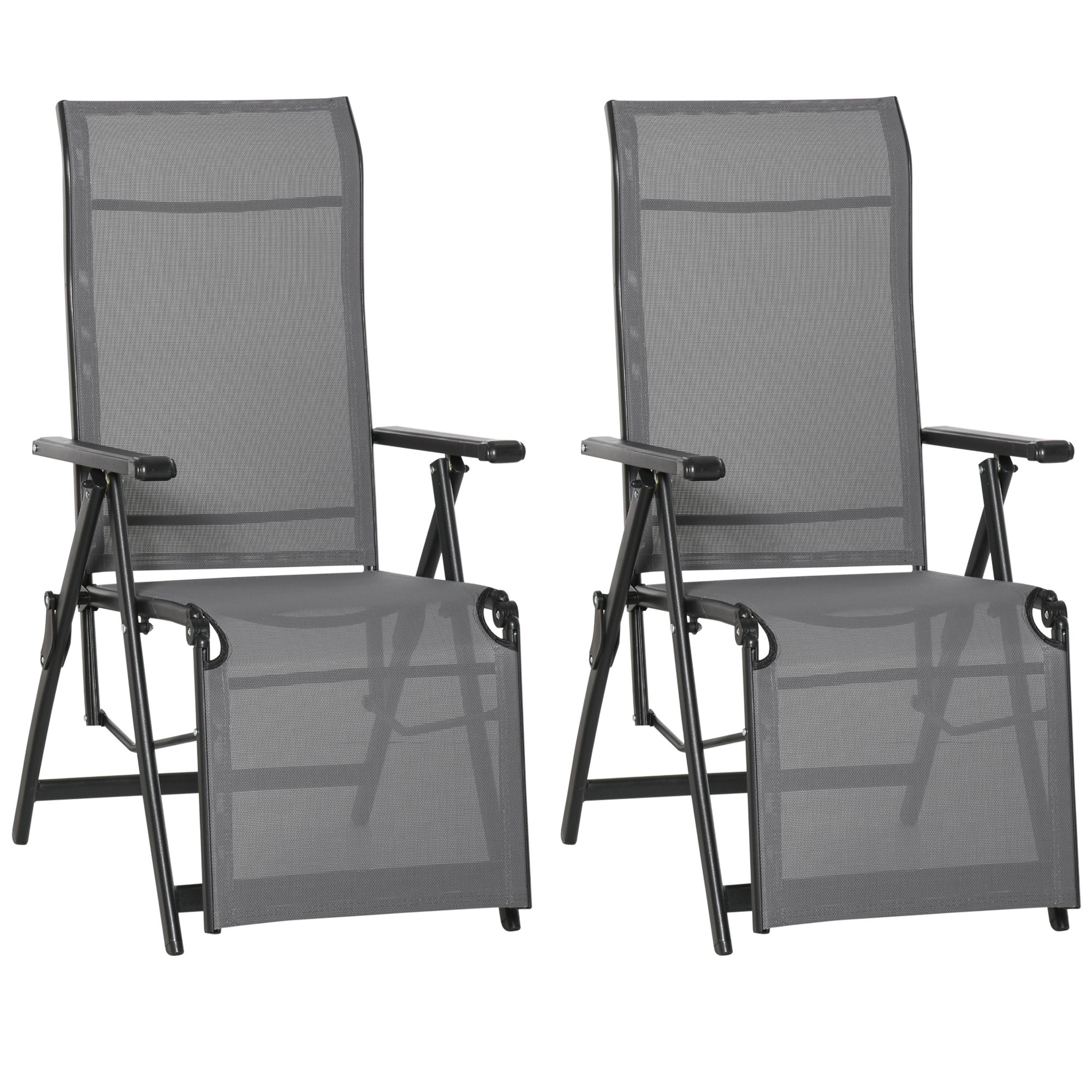 Set of 2 Outdoor Sun Lounger Adjustable Folding Steel Chaise Reclining Lounge Chairs with 10 Back and Leg Positions, Grey - Life Essentials