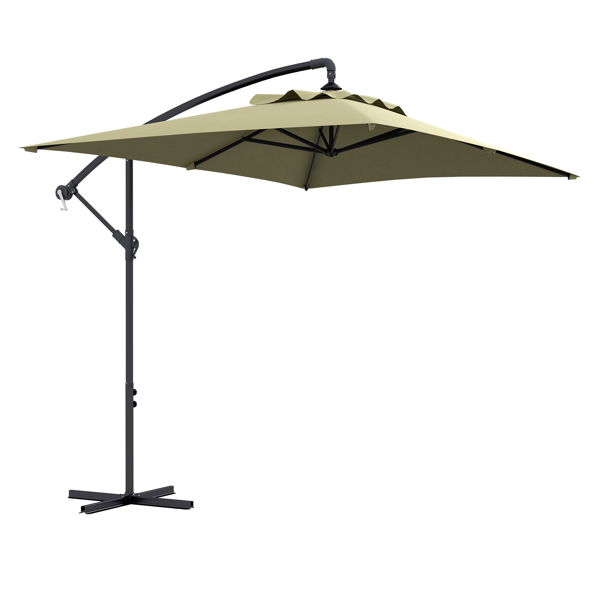 3x2m Cantilever Parasol with Cross Base, Banana Parasol with Crank Handle and 6 Ribs, Rectangular Hanging Patio Umbrella - Life Essentials