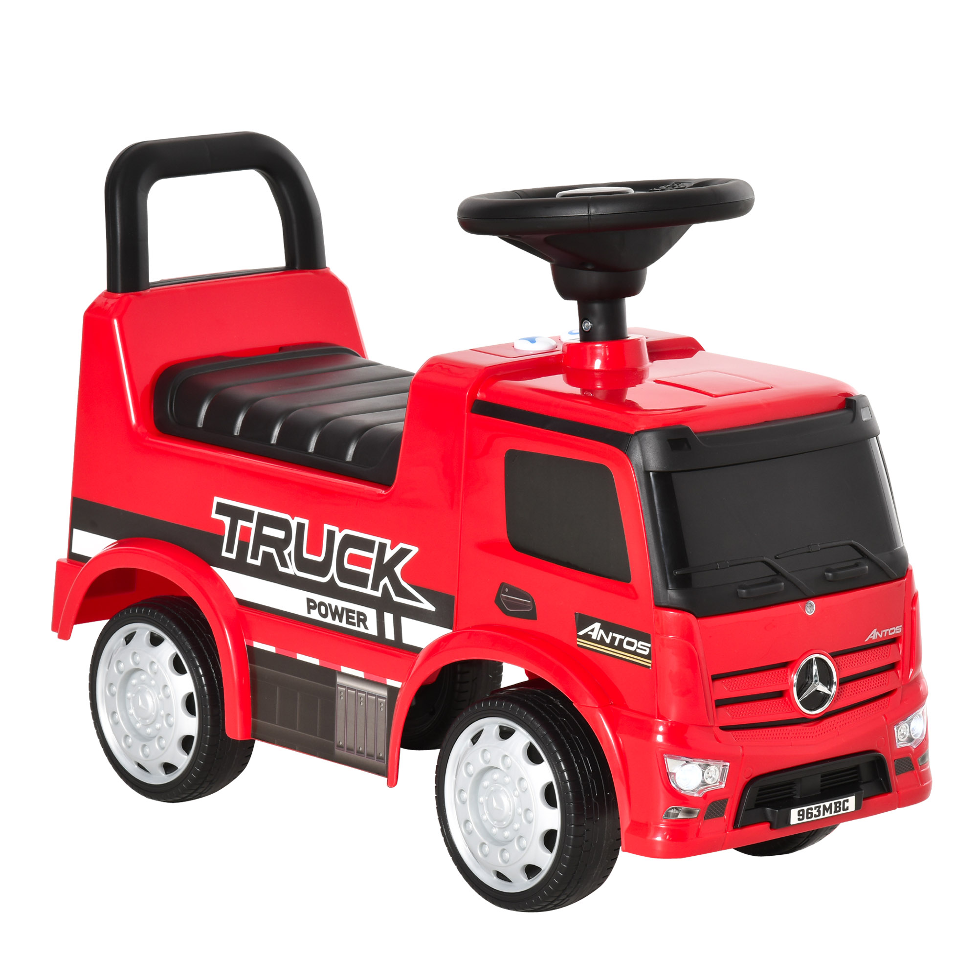 3-in-1 Ride On Car Licensed Mercedes-Benz Truck Stroller Toddler Under Seat Storage Handle Steering Wheel Horn for Baby 12 - 36 Months Red - Life 