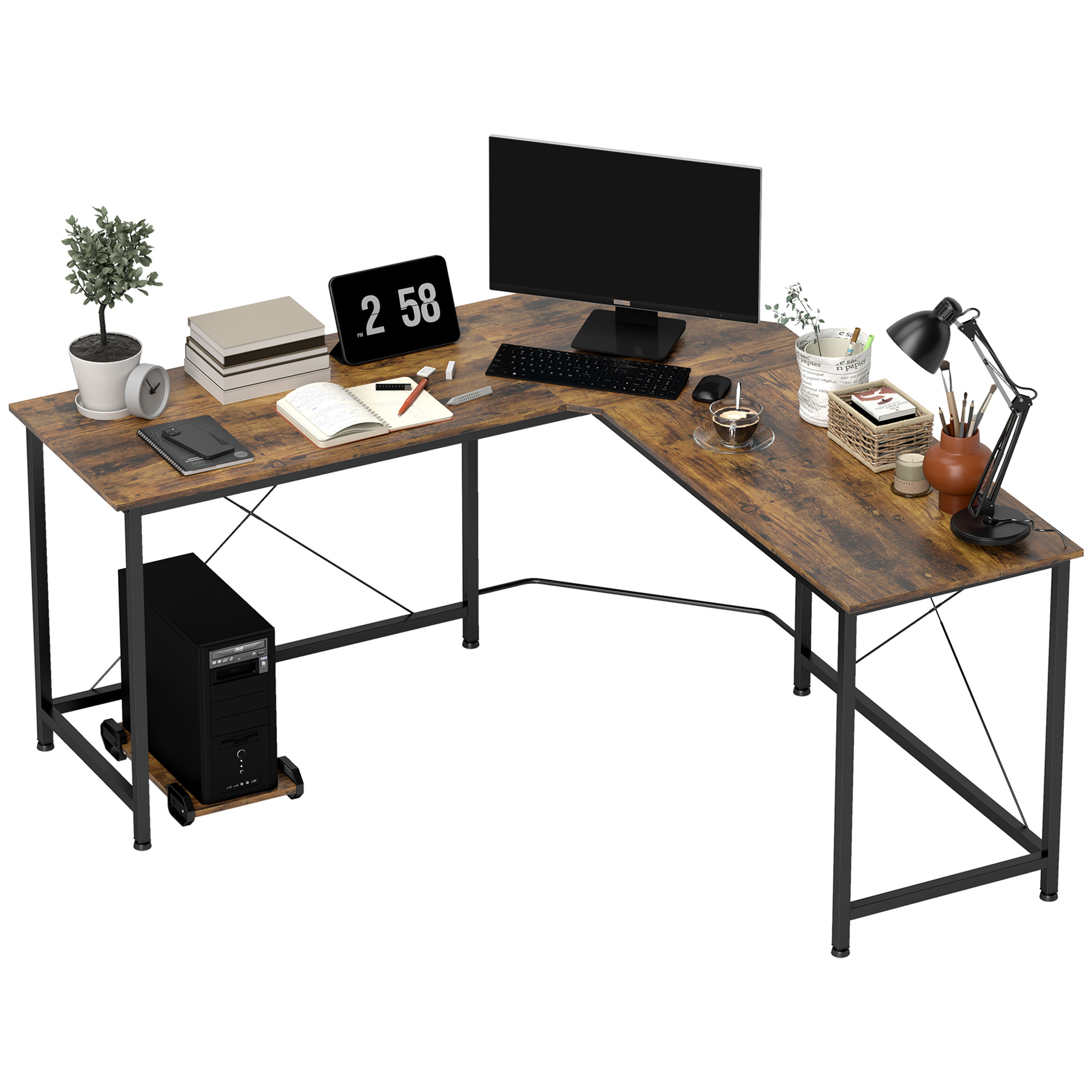 Corner Gaming Desk L-Shape Computer PC Workstation Home Office Study Three Worktop Writing Table 150 x 150 x 75 cm - Life Essentials