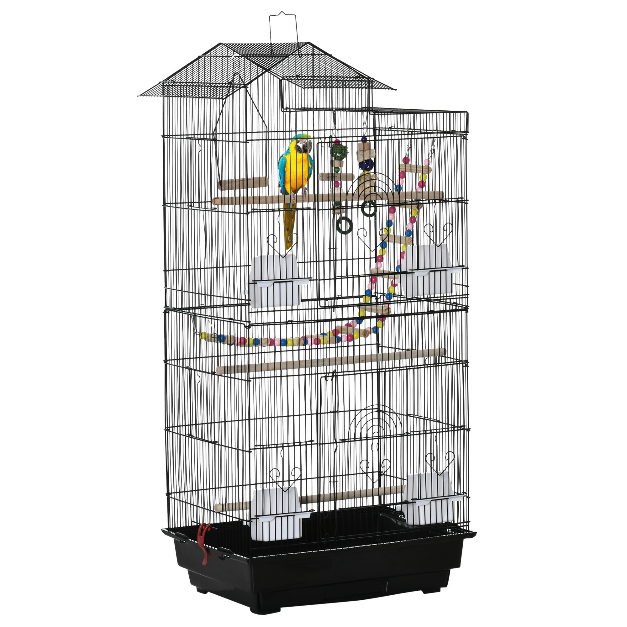 Bird Cage for Budgies Finches Canaries with Accessories, Toys, Tray, Handle, 46 x 36 x 100 cm, Black - Life Essentials