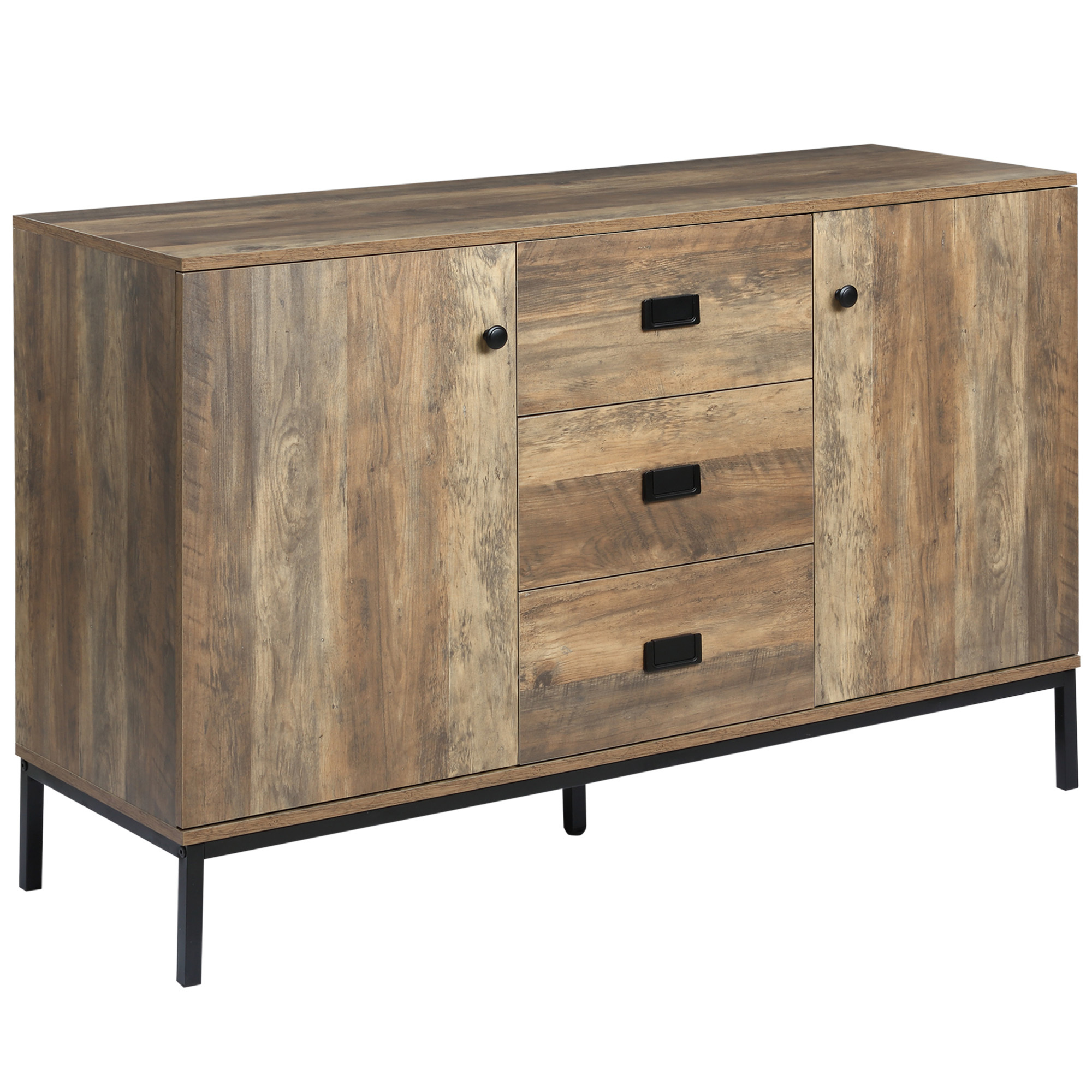 Industrial Sideboard, Storage Cabinet, Accent Cupboard with Drawers, Adjustable Shelves for Kitchen, Dining Room, Living Room, Distressed Brown - Life