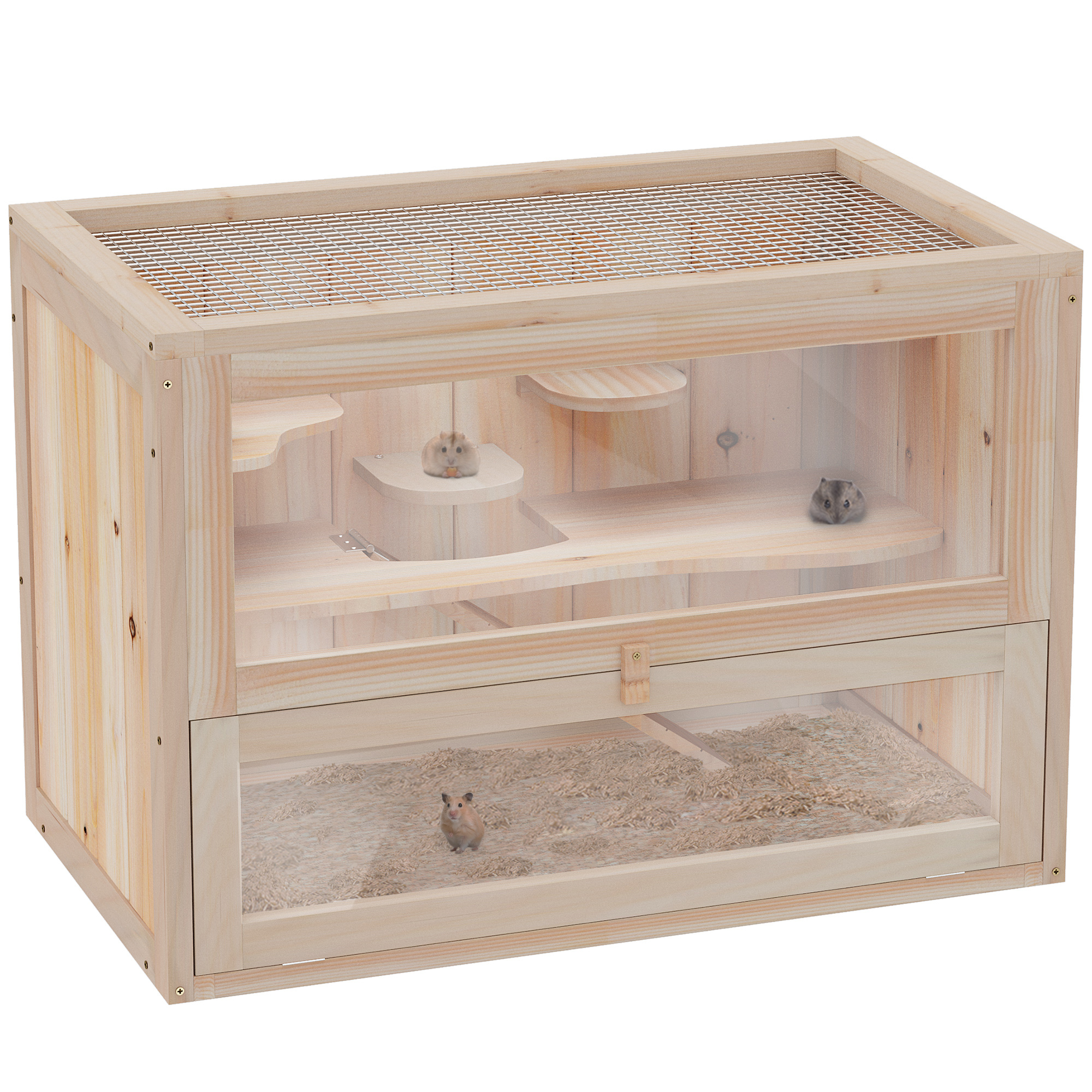Wooden Hamster Cage Small Animal House Pets at Home, 60 x 35 x 42 cm - Life Essentials