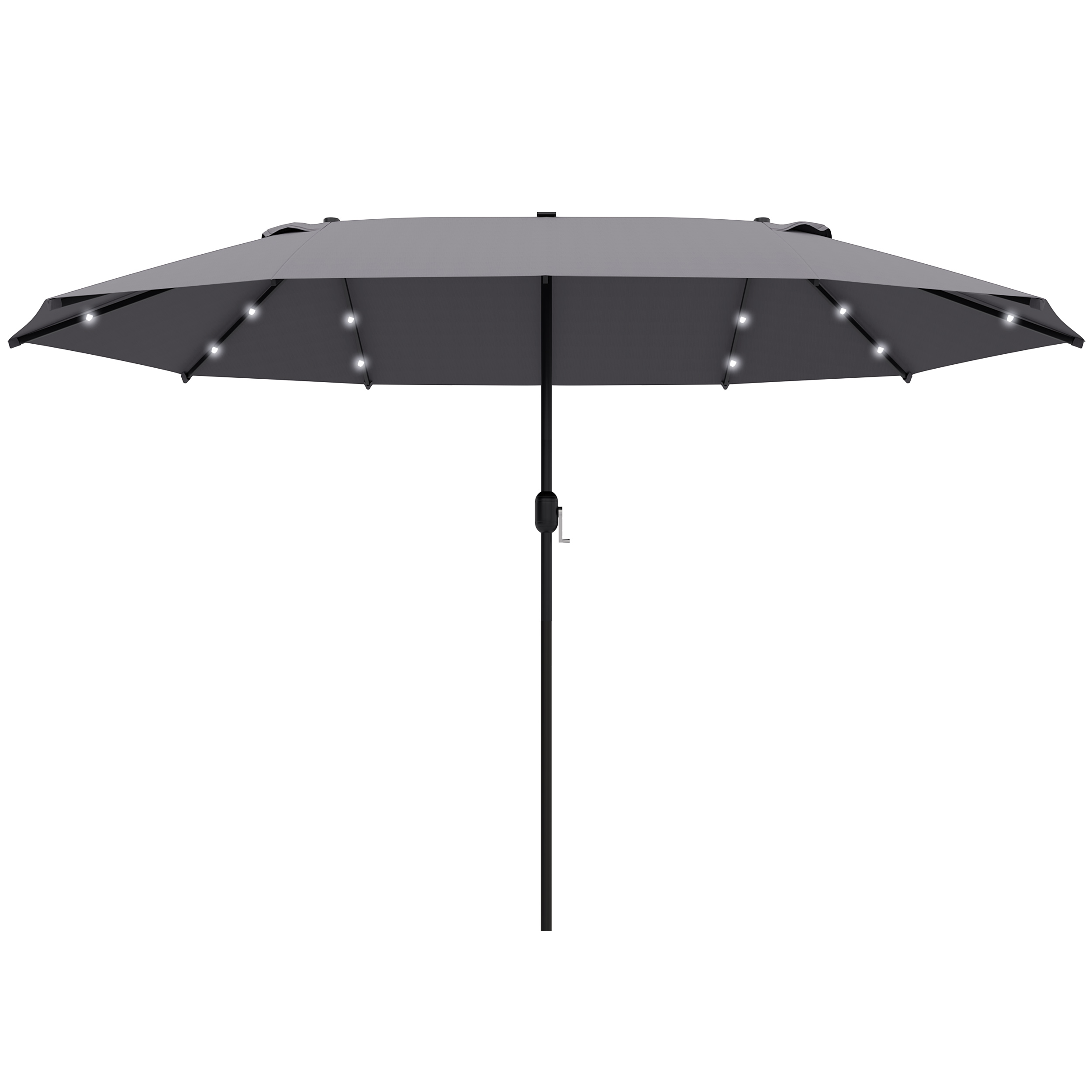 4.4m Double-Sided Sun Umbrella Garden Parasol Patio Sun Shade Outdoor with LED Solar Light , Dark Grey - Life Essentials